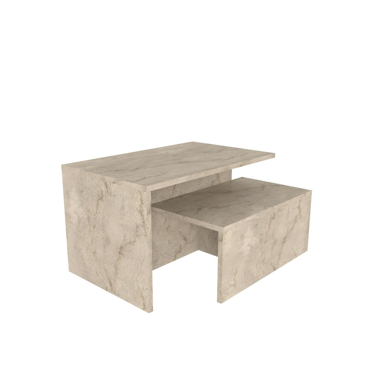 Norda Design Moderne indskudsbordssæt (2 dele), travertinfarve, 100% melaminbelagt, elegant marmordesign