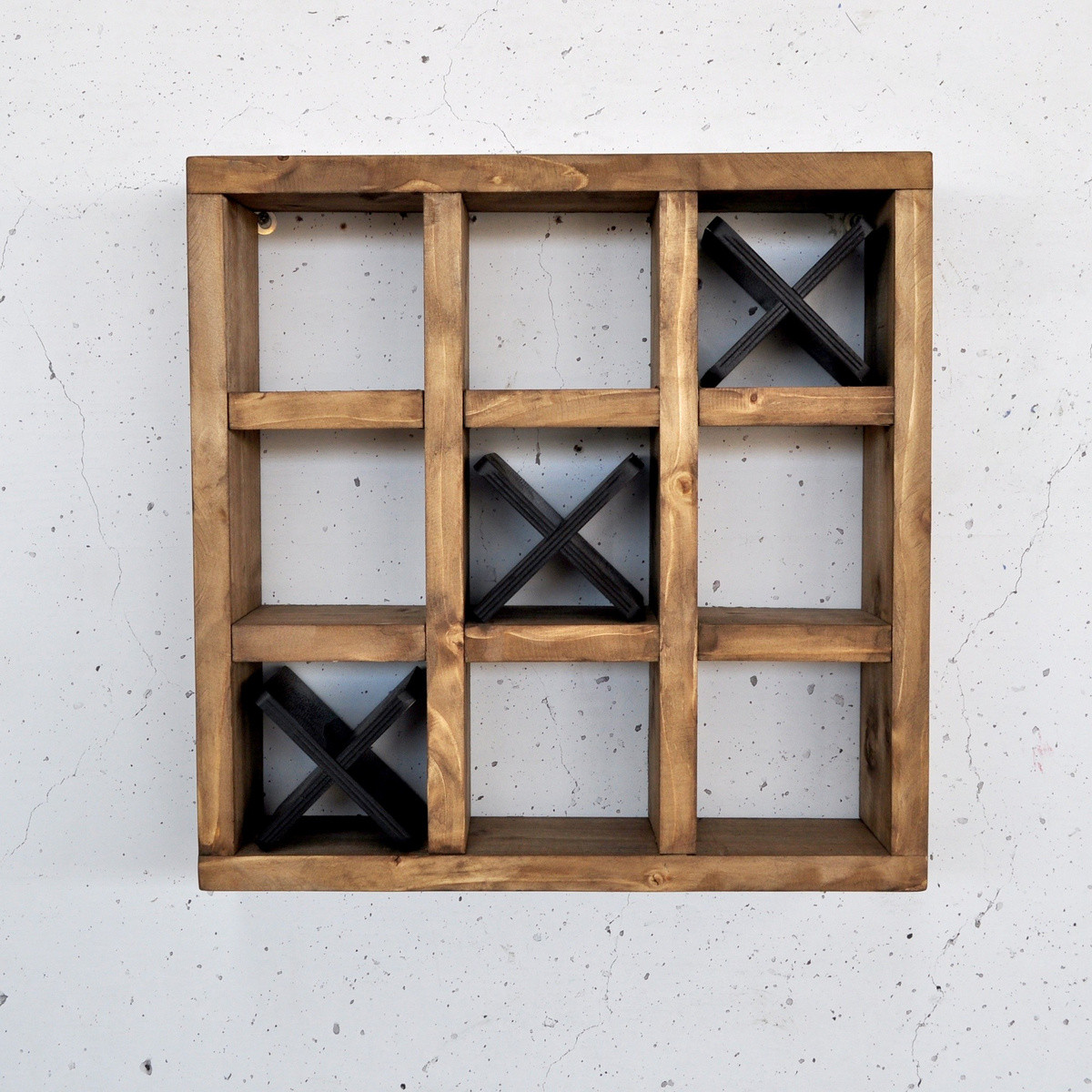 Norda Design Rustik dekorativ træ væghylde, 42.5 x 42.5 x 11 cm | 100% massivt træ, brun | vægmonteret design