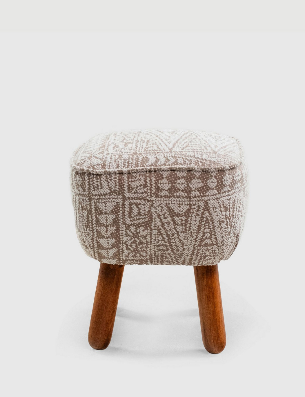 Norda Design Elegant puf med ramme i bøgetræ, beige vævet stof, 40x45x40 cm | stilfuld valnød ben til boligindretning