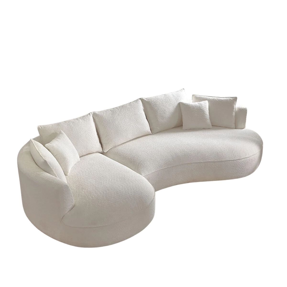 Norda Design Elegant hvid hjørnesofa, 317 cm | 100% polyester Boucle, 7 hynder, let at rengøre, flytbart design