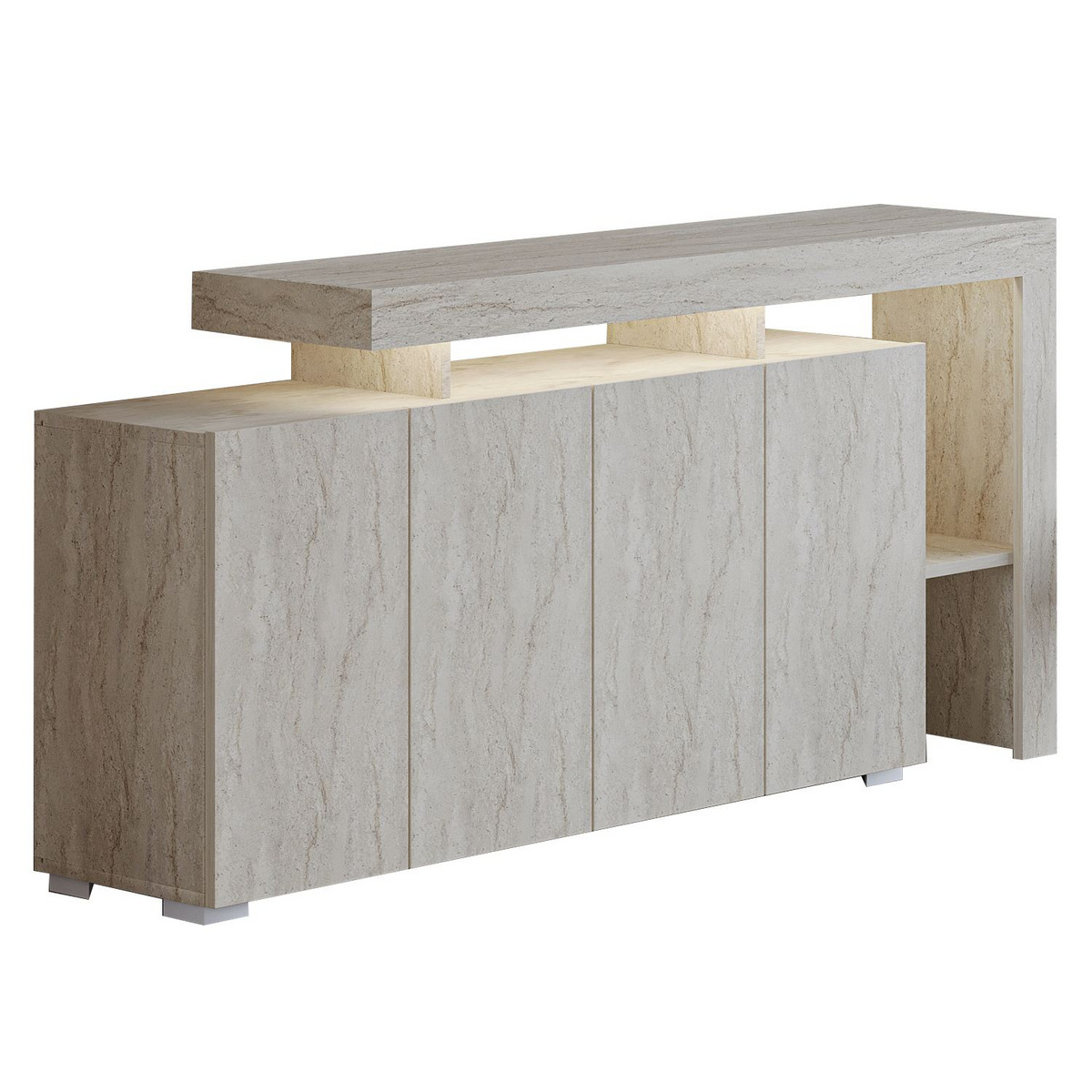 Norda Design Moderne konsolbord med LED lyss, travertinfarve, 170x80x35 cm | 100% melaminbelagt | vægmonterbar