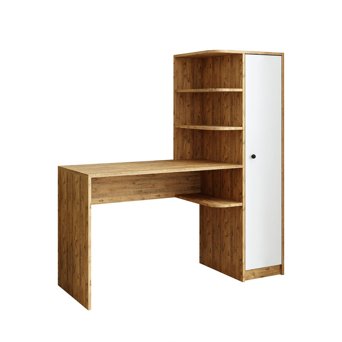 Norda Design Skrivebord og bogreol Academe, atlantfyr/hvid, 50 × 143,2 × 143,2 cm (model 1)