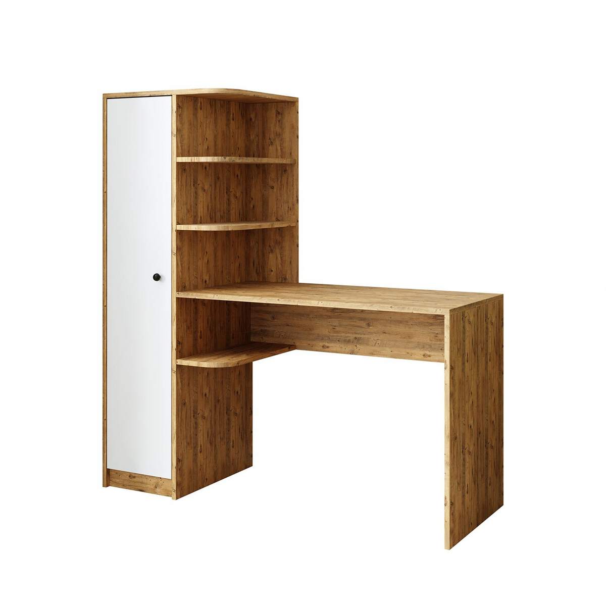 Norda Design Skrivebord og bogreol Academe, atlantfyr/hvid, 50 × 143,2 × 143,2 cm (model 2)