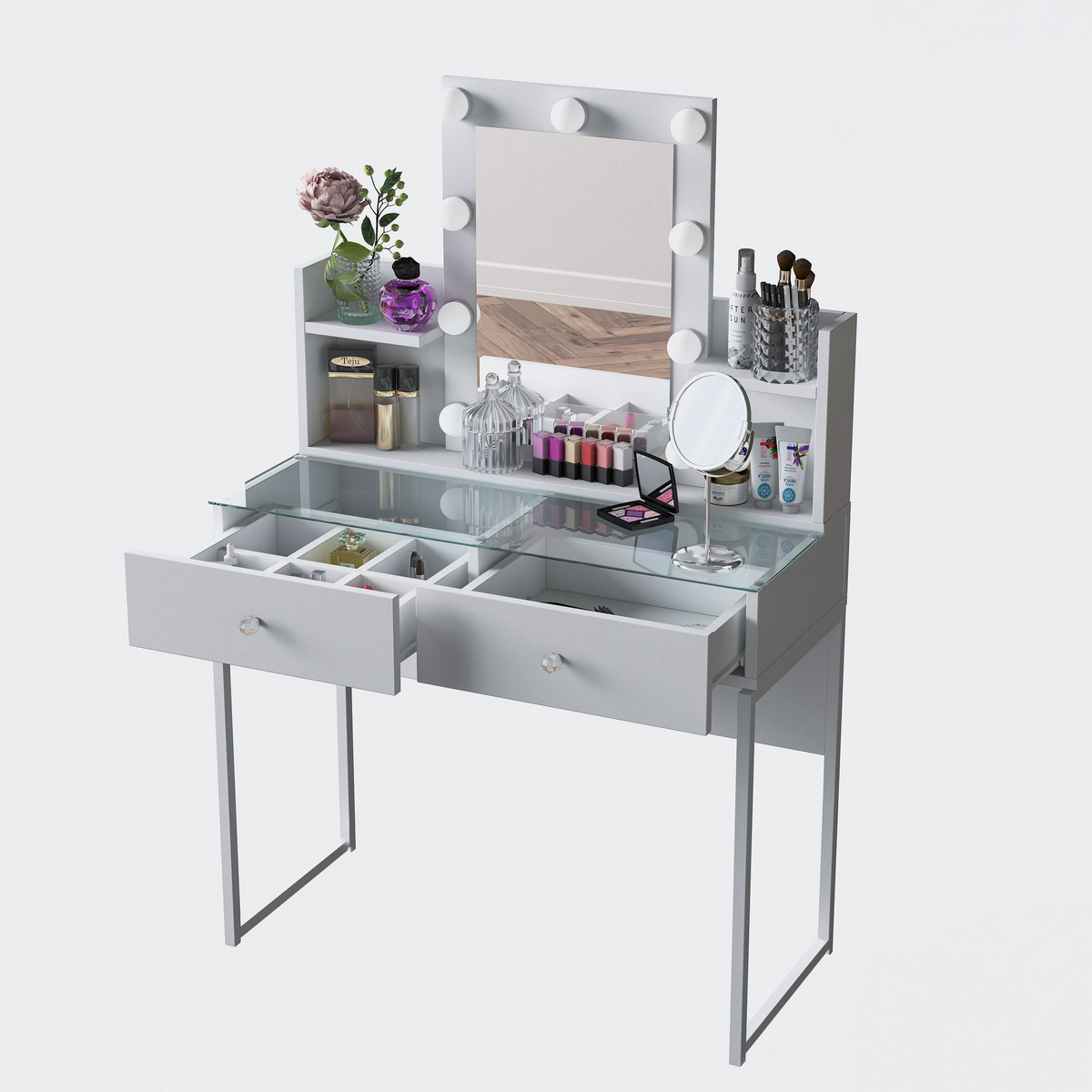 Norda Design Makeupbord Bellezza, hvid, 40 × 90 × 136,8 cm
