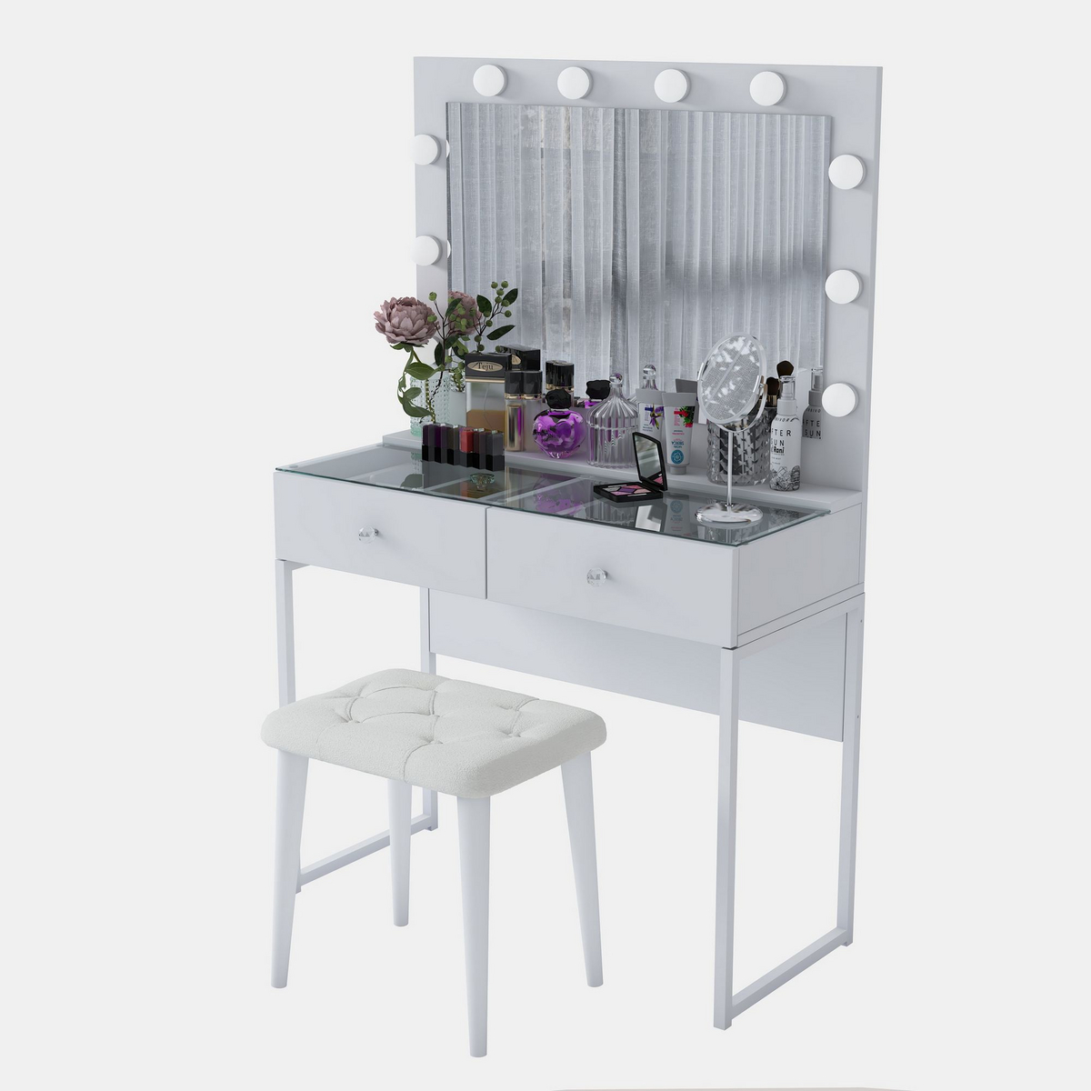 Norda Design Makeupbord Rosetta, hvid, 40 × 90 × 141,8 cm