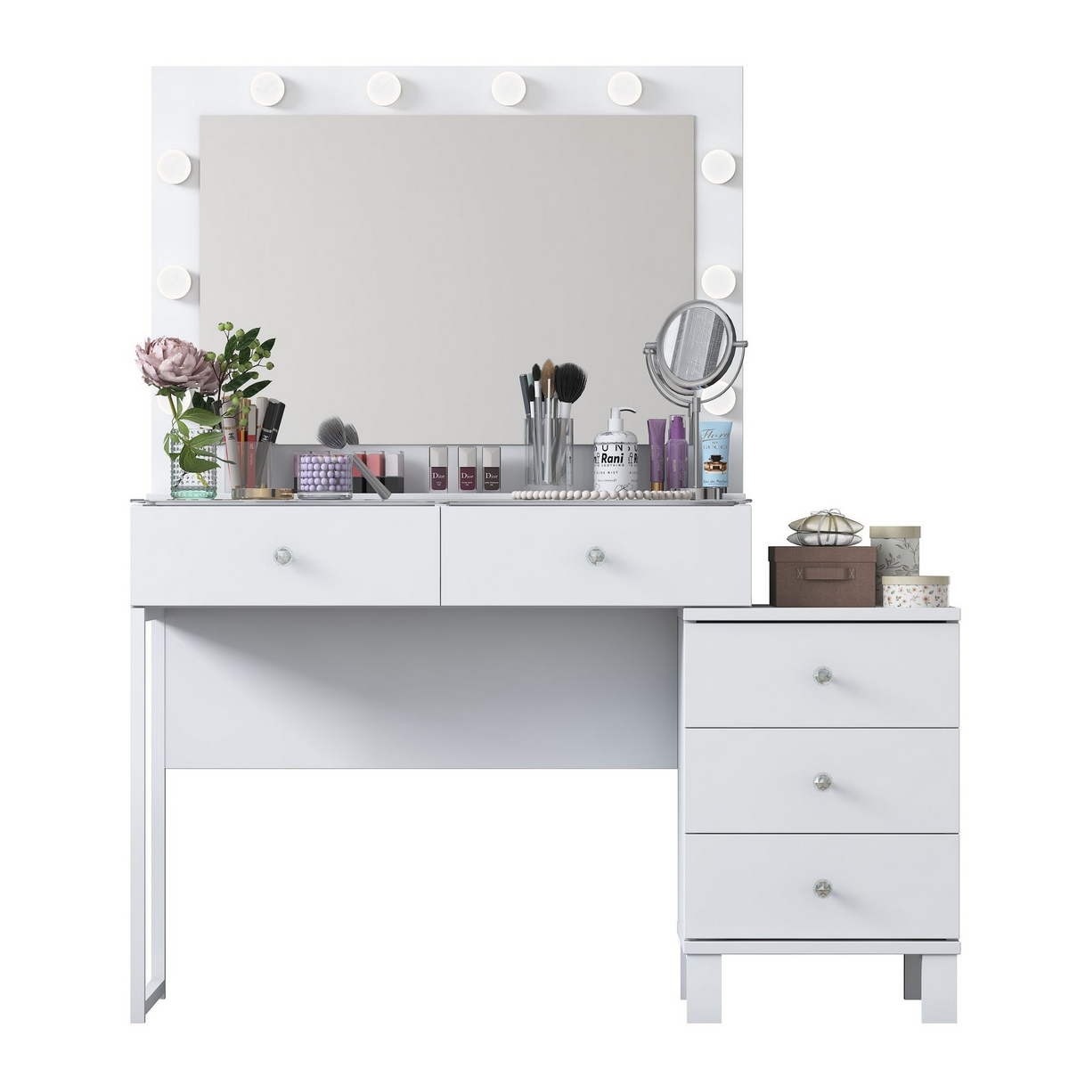Norda Design Makeupbord Charme, hvid, 40 × 120 × 141,8 cm