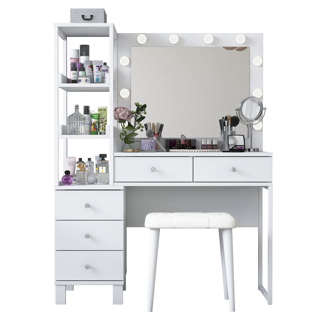 Norda Design Makeupbord Splendore, hvid, 44,5 × 120 × 79,8 cm