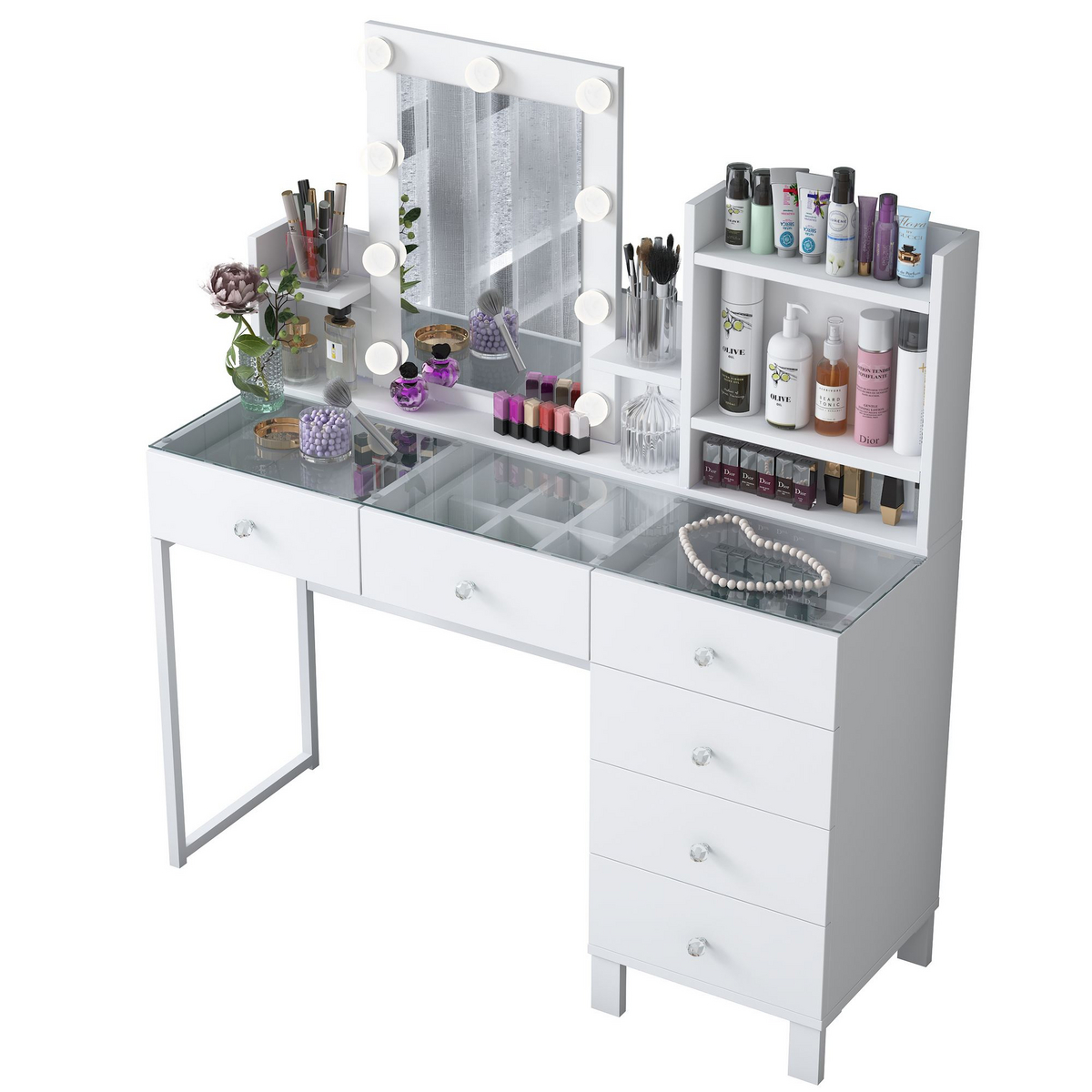 Norda Design Makeupbord Belle Vue, hvid, 40 × 120 × 136,8 cm