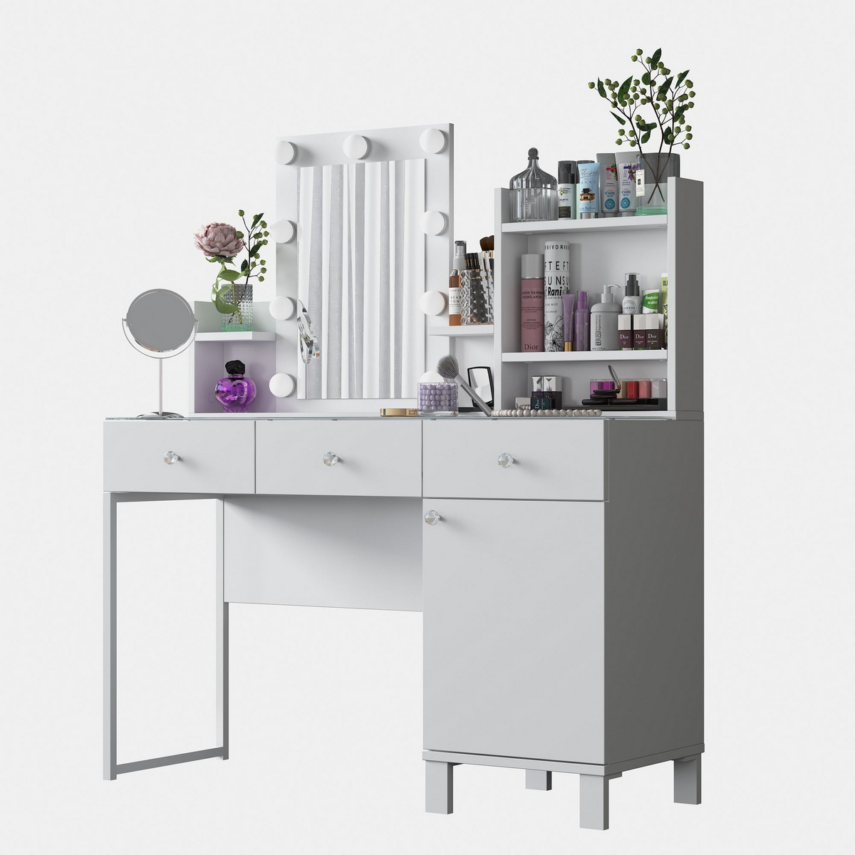 Norda Design Makeupbord Miroir, hvid, 40 × 120 × 136,8 cm