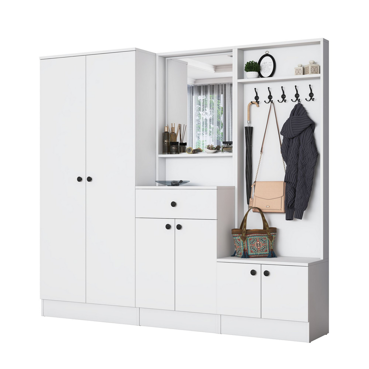 Norda Design Entrémøbel Welcome Post, hvid, 37,5 × 199,4 × 182,2 cm