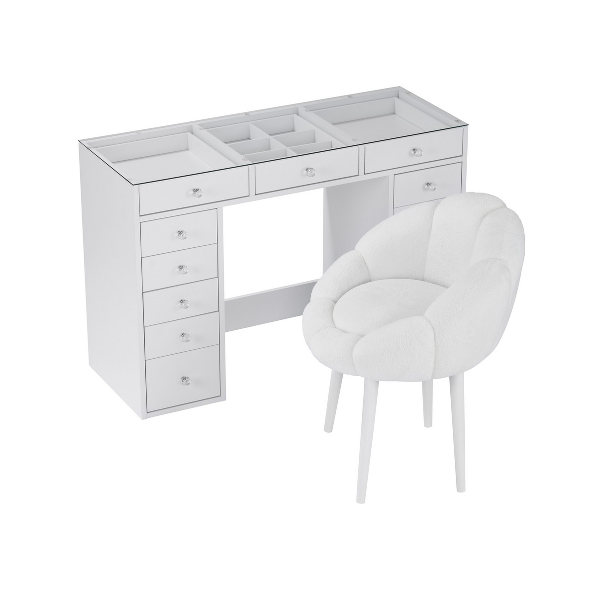 Norda Design Makeupbord og stol, 2 dele Eloria, hvid, 44,5 × 120 × 79,8 cm