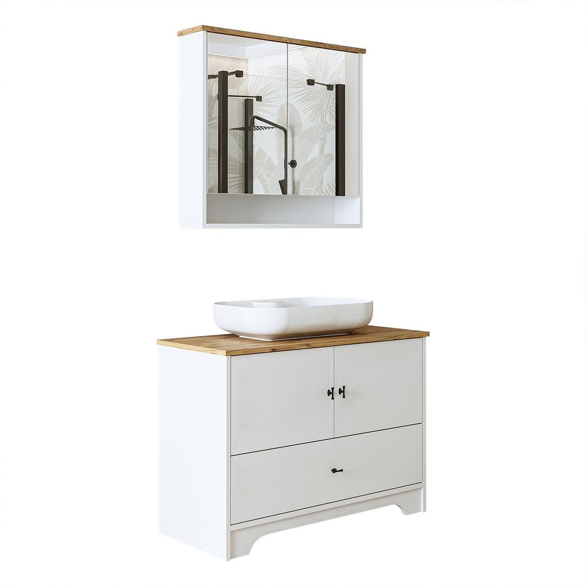 Norda Design Vaskeskab og spejl, 2 dele Luma Duo, mat hvid, 17 × 82 × 75 cm