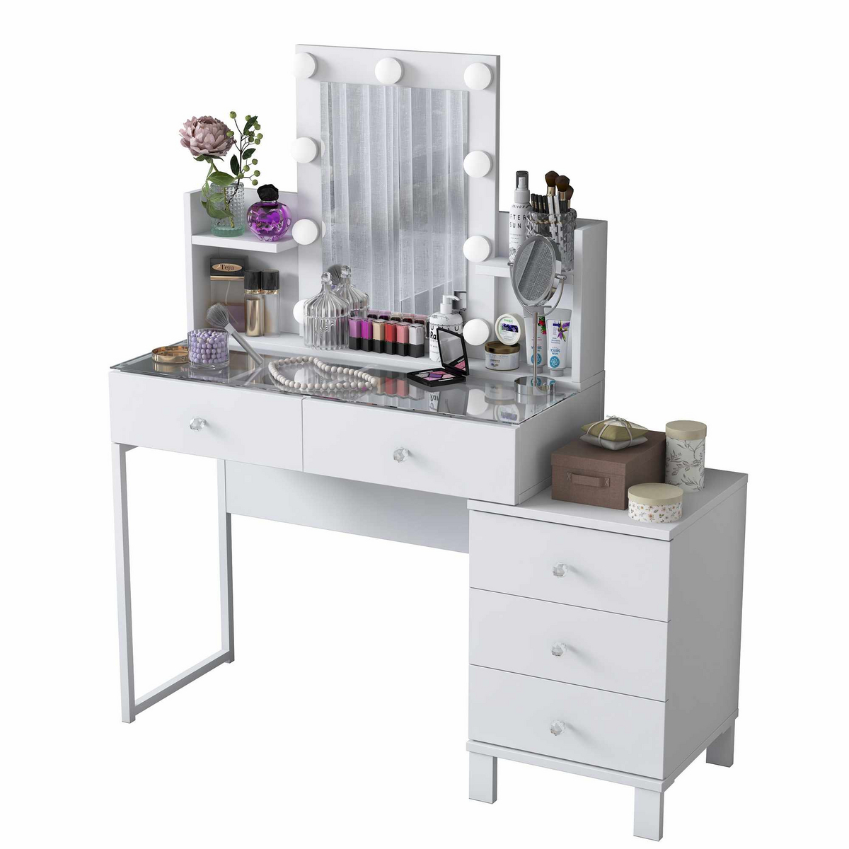 Norda Design Makeupbord Elegance, hvid, 40 × 120 × 136,8 cm