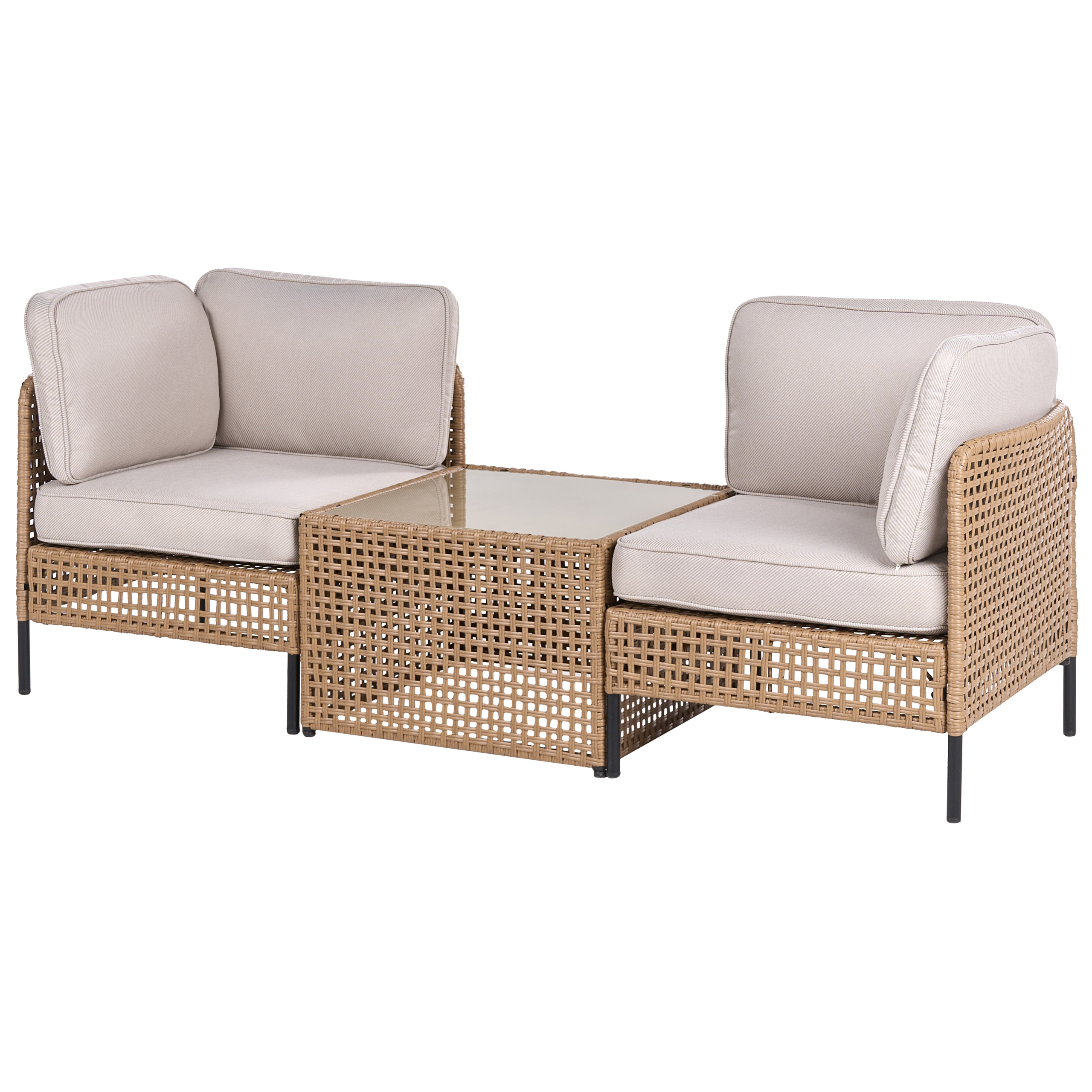 Havesofa med bord 2 personers OMEGANA PE-rattan Lys Beige