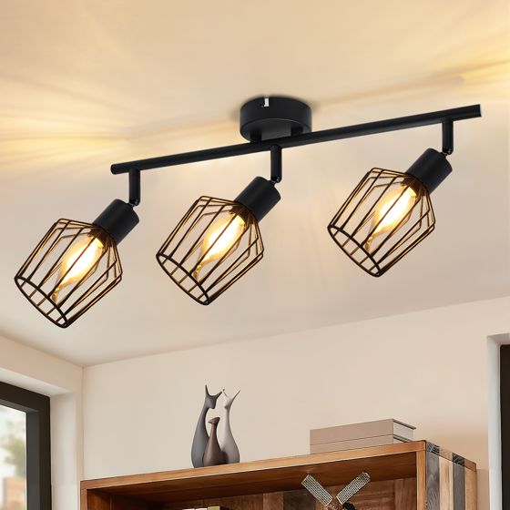 NETTLIFE 3 loftspotlights E14 - Metallisk, 350° drejelig industriel entrelampe, væglampe til entre/stue, sort