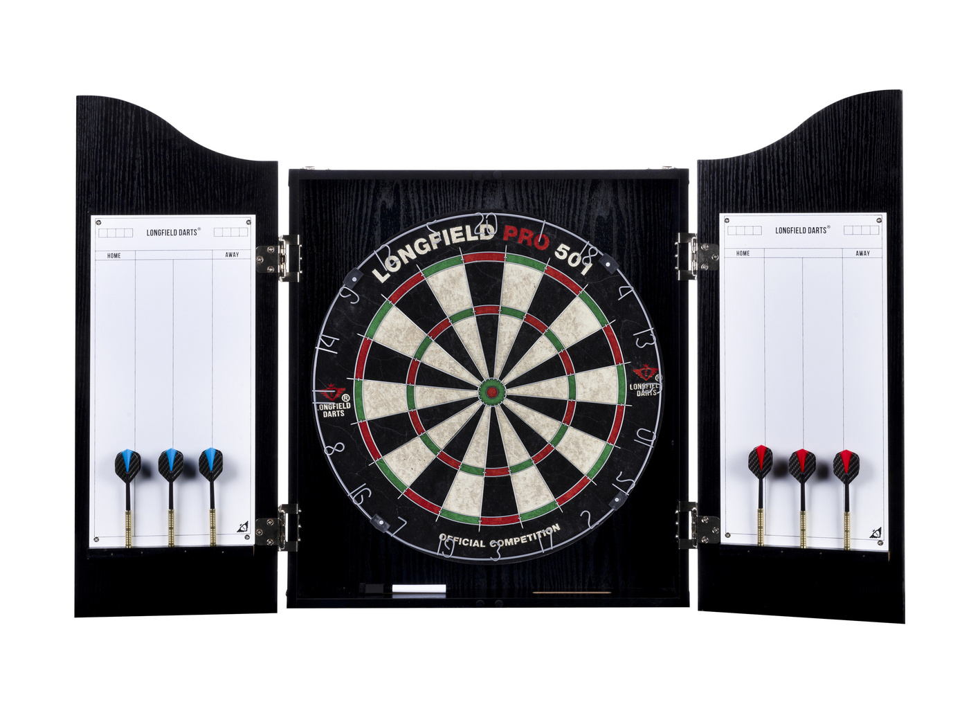 Longfield dartskive, kabinet og 2 dartsæt
