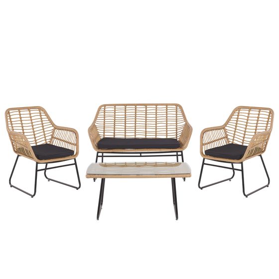 Loungesæt med bord 4 personers MINORI PE-rattan Beige