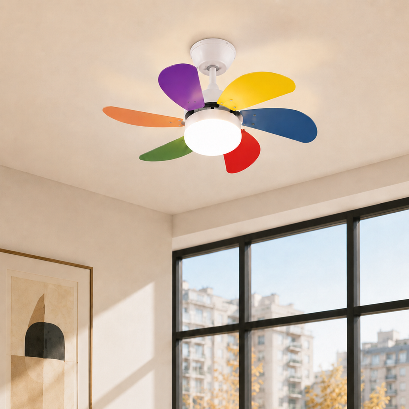 NETTLIFE hvid loftsventilator med lys, fjernbetjening, støjsvag, timer, 6 blade, til soveværelset