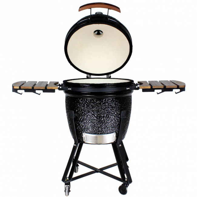 Kobe Kamado Kulgrill Professional XXL Black Edition, beskyttelseshætte, varmefordelingsplade, kulspade inkluderet