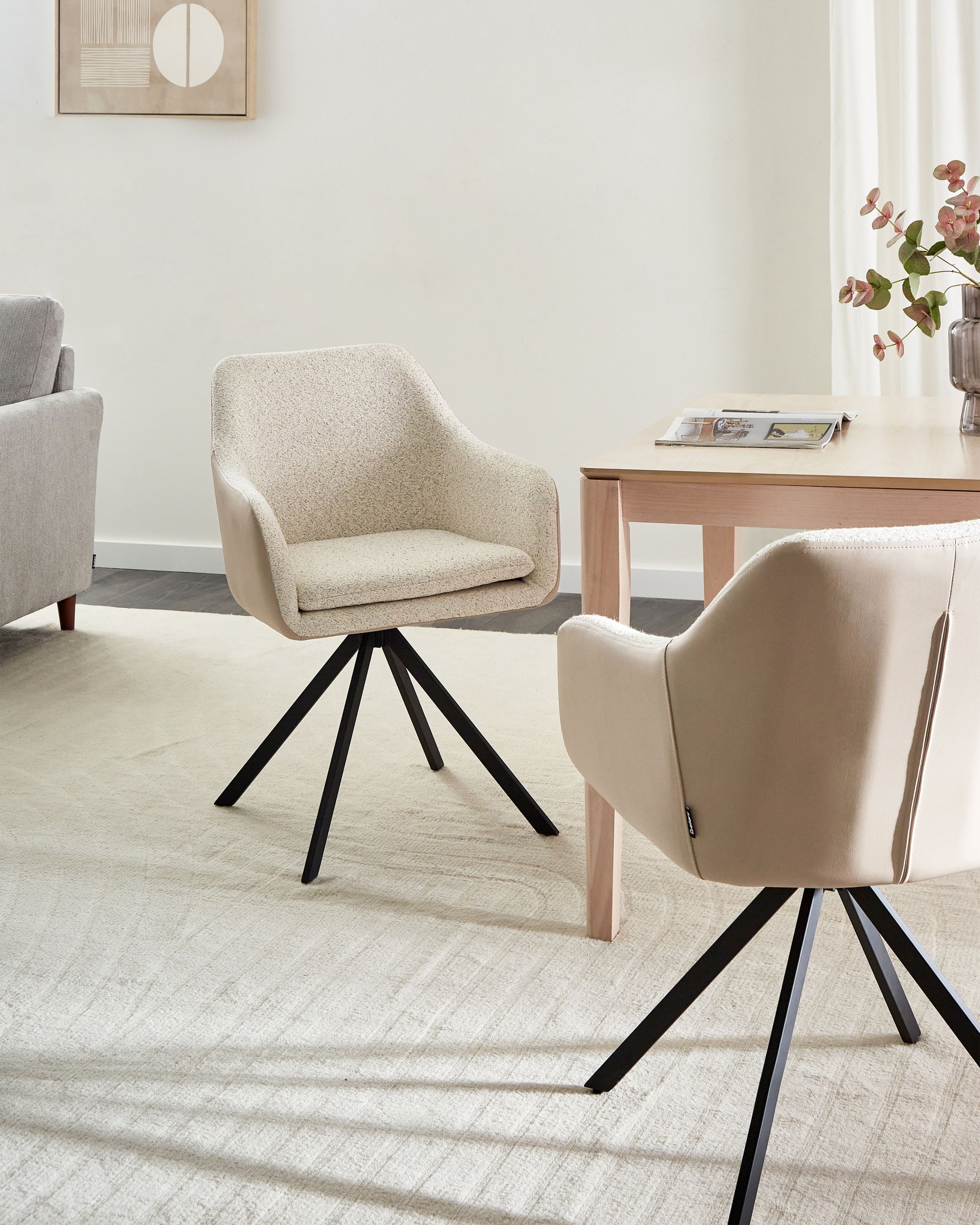 Sæt med 2 spisebordsstole LITHIA Boucle Lys Beige