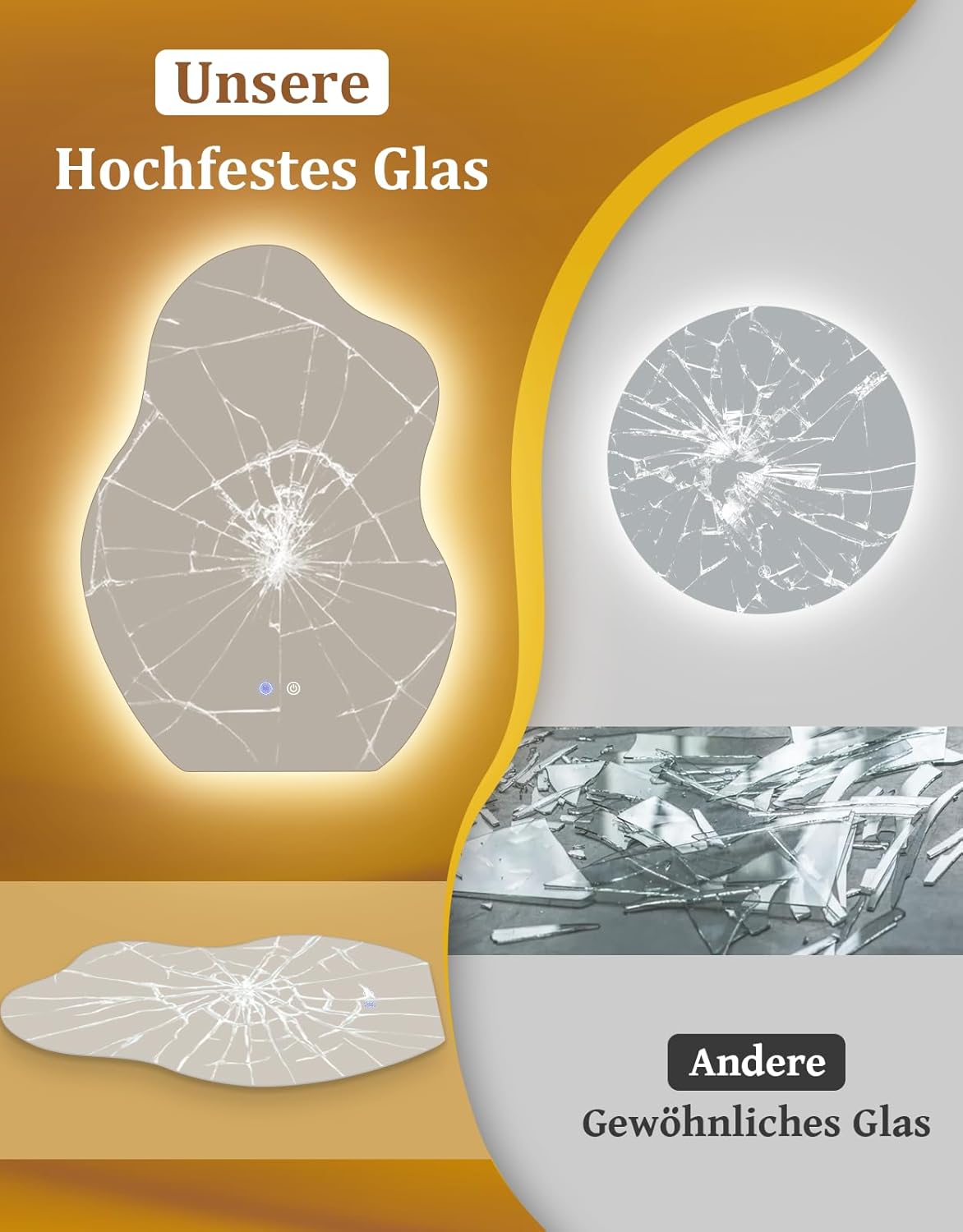 NETTLIFE Asymmetrisk LED badeværelsesspejl 60x80cm, Touch betjening, Anti-dug, Dæmpbar 3000-6500K, IP44