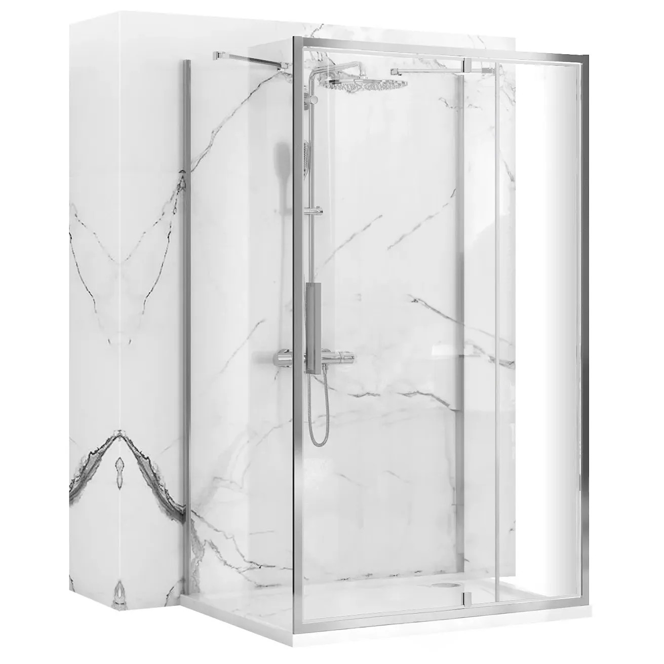 REA brusekabine til vægplacering RAPID SWING 100x100 Krom, 100x100x195cm