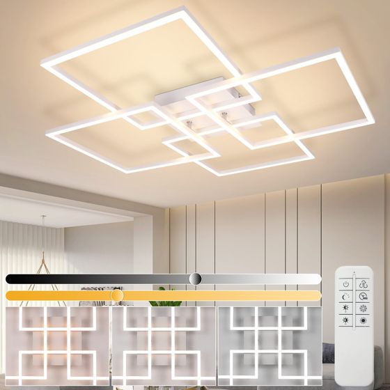 NETTLIFE LED - loftlampe til stue, køkken, hvid, dæmpbar, med fjernbetjening, moderne, 3000K - 6500K, 48W