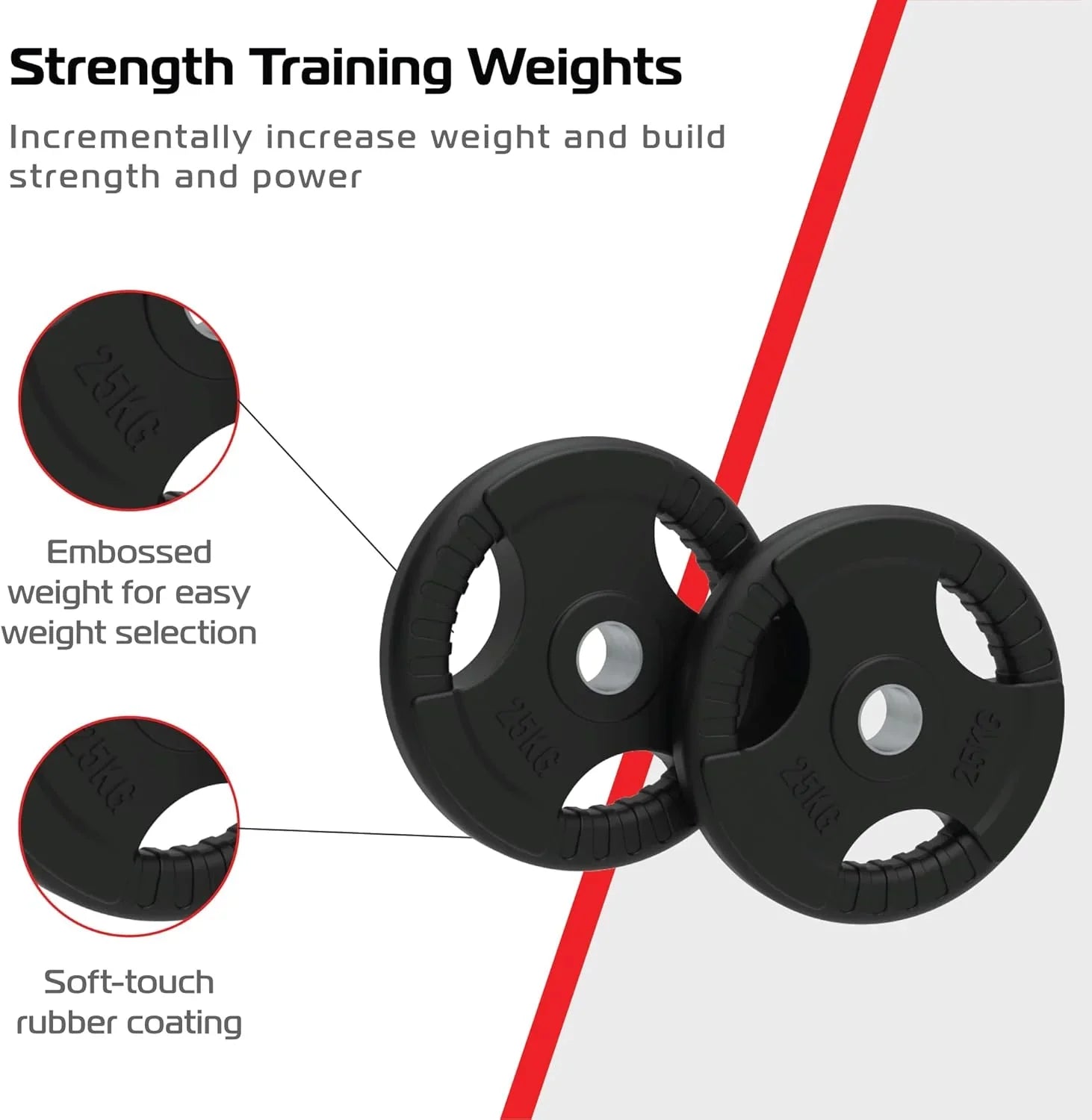 Olympiske Tri-Grip vægtskiver, sorte, par, 25 kg, par
