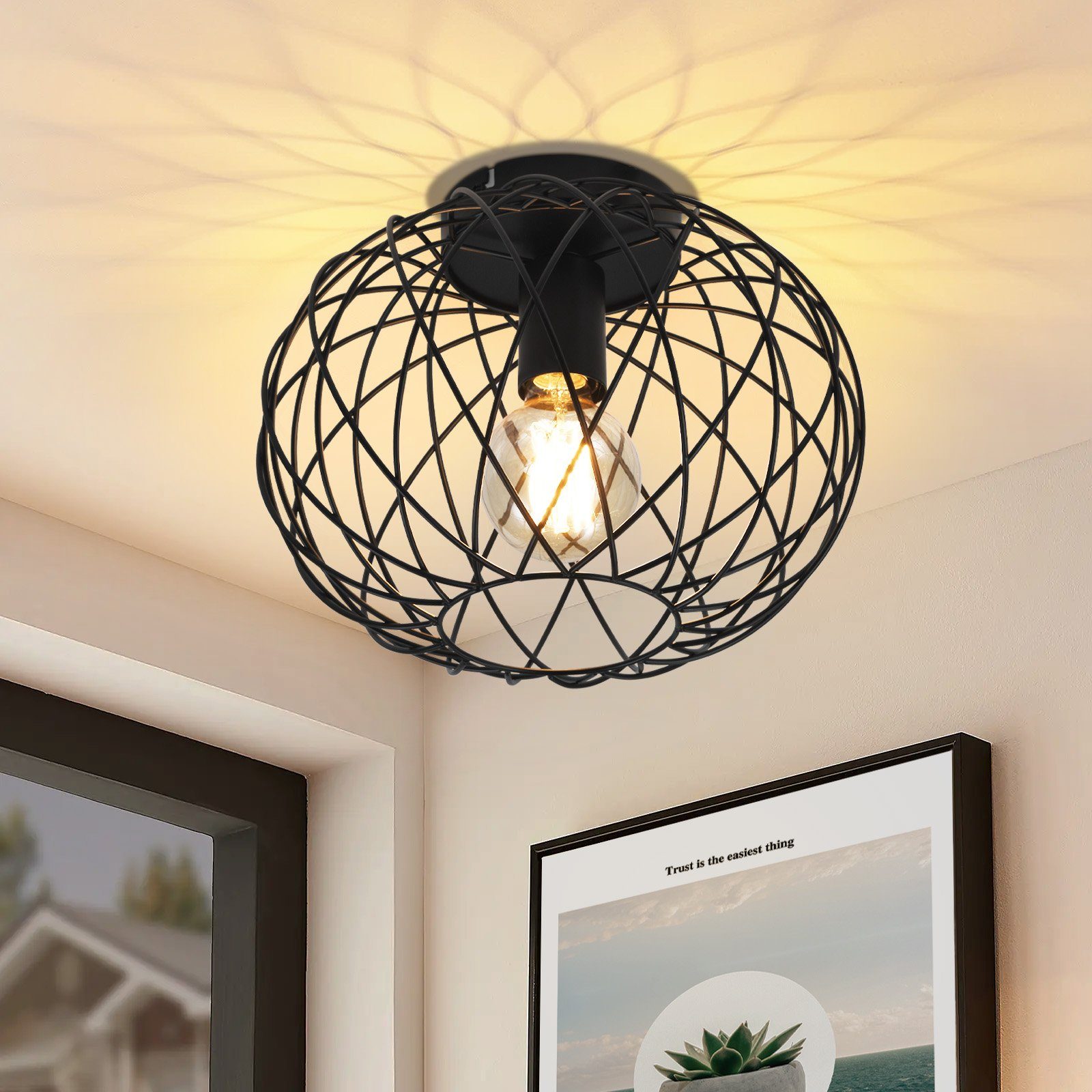 NETTLIFE E27 sort vintage metallampe 30 cm 40W loftlampe i industriel stil til stue, soveværelse eller køkken
