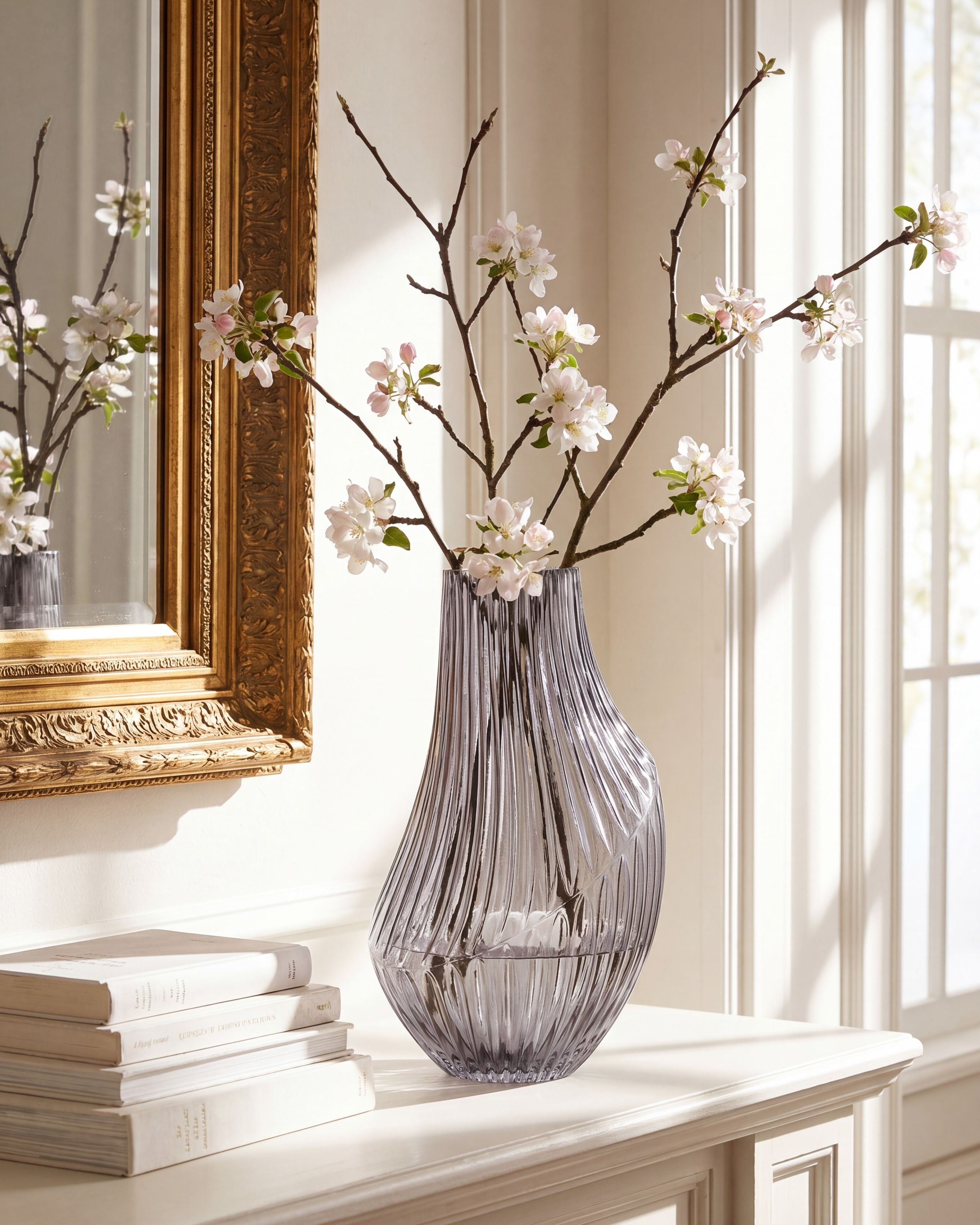 Blomstervase MYRSINA 36 cm Glas Grå