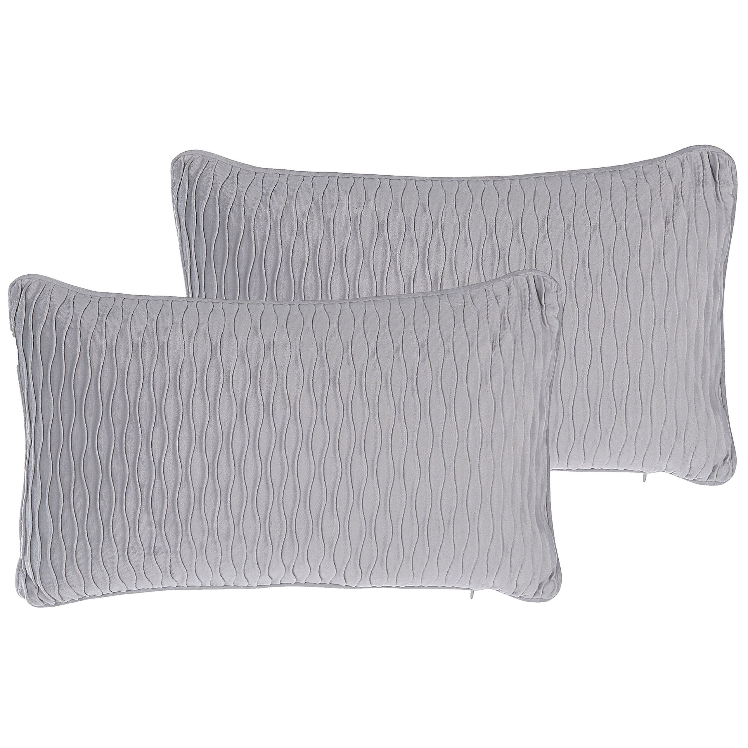 Sæt af 2 pyntepuder MOTARI 30 x 50 cm Velour Grå Geometrisk mønster