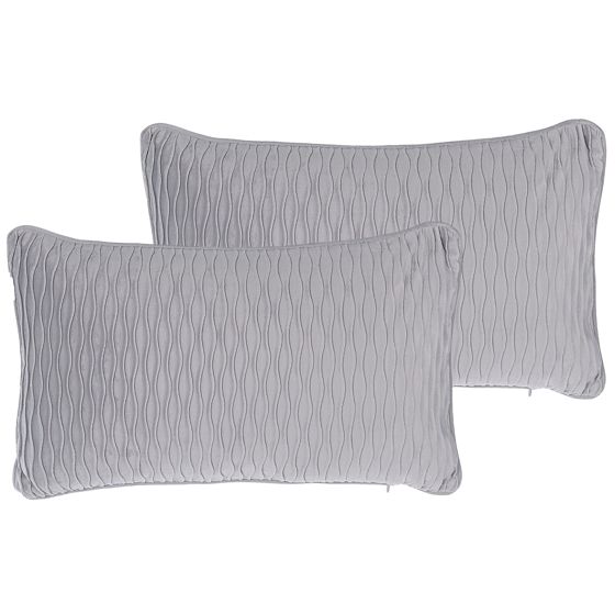 Sæt af 2 pyntepuder MOTARI 30 x 50 cm Velour Grå Geometrisk mønster