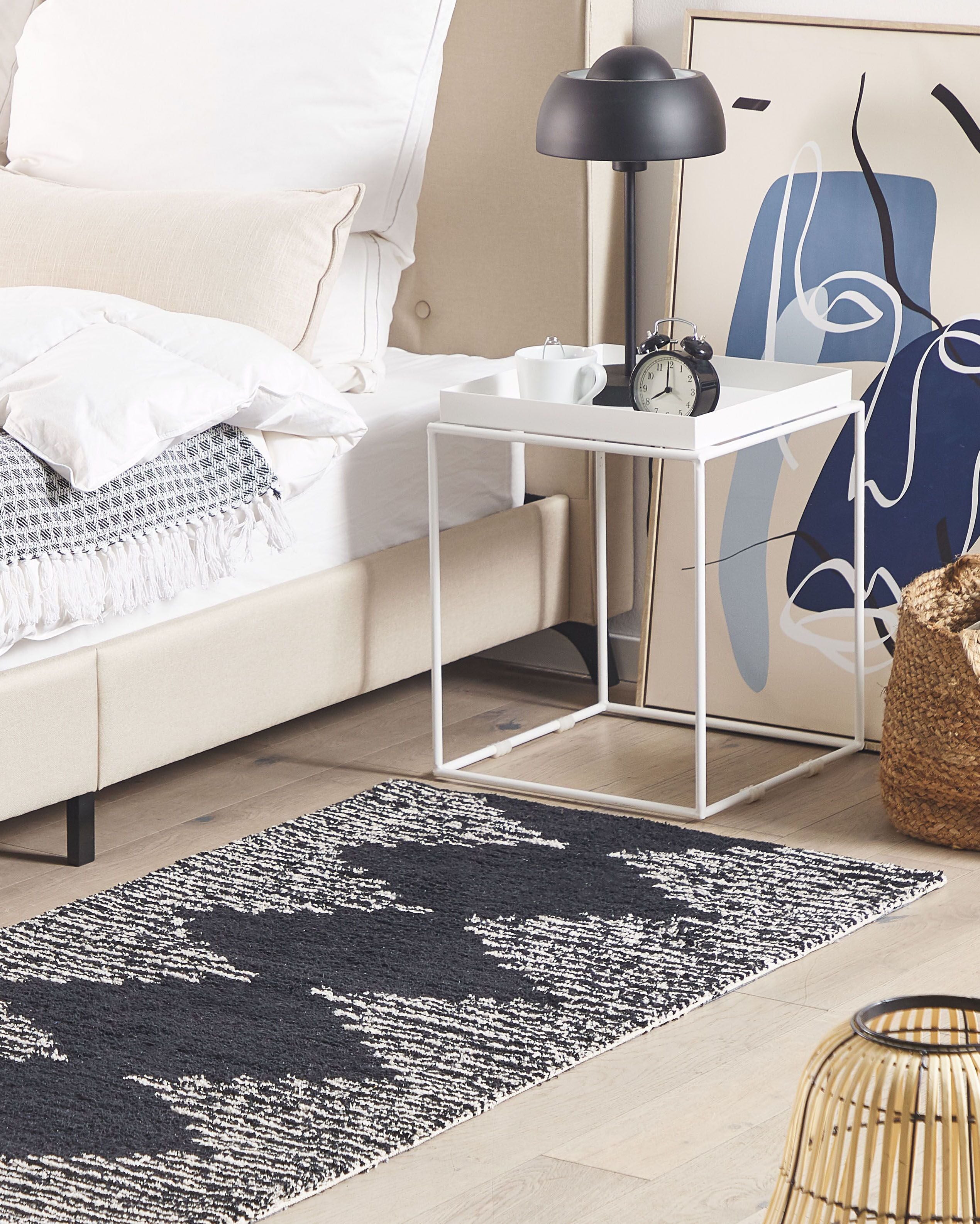 Gulvtæppe BATHINDA Sort/hvid 80 x 150 cm Bomuld
