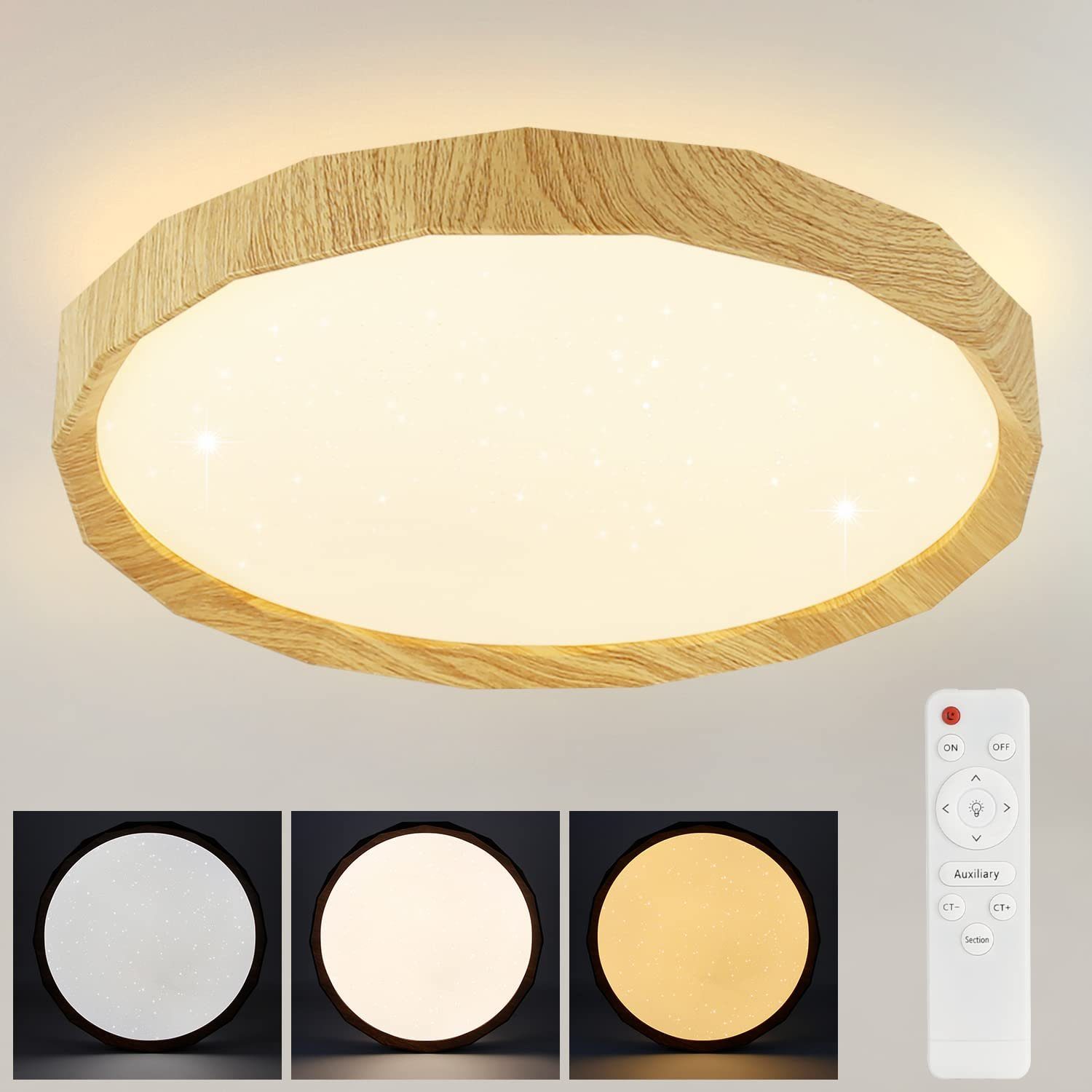 NETTLIFE LED - loftslampe, til stuen - Træimitation, stuelampe, Ø40cm soveværelse Loftslampe 43W