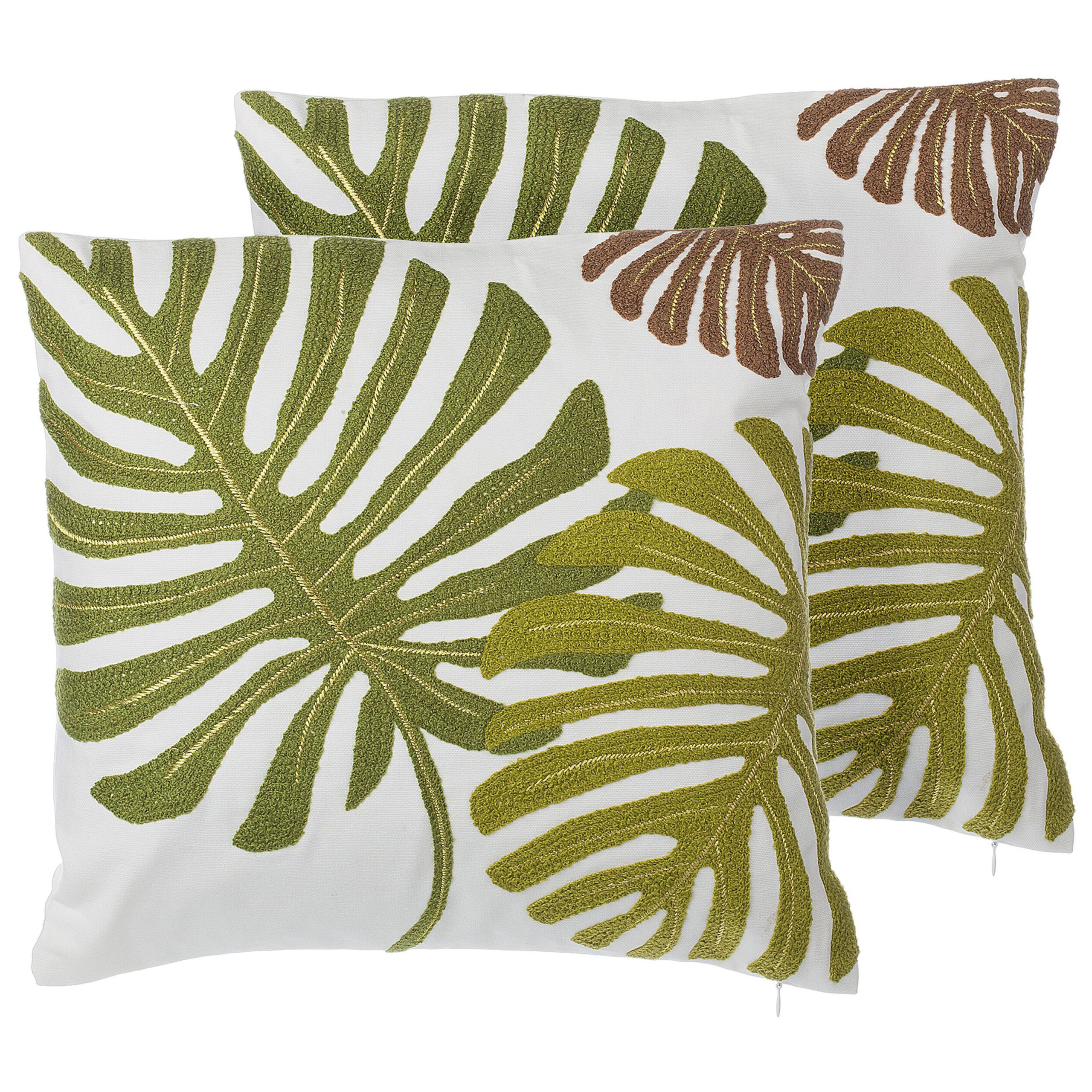 Sæt af 2 pyntepuder ZENOBIA 45 x 45 cm Bomuld Mørkegrøn Plante mønster