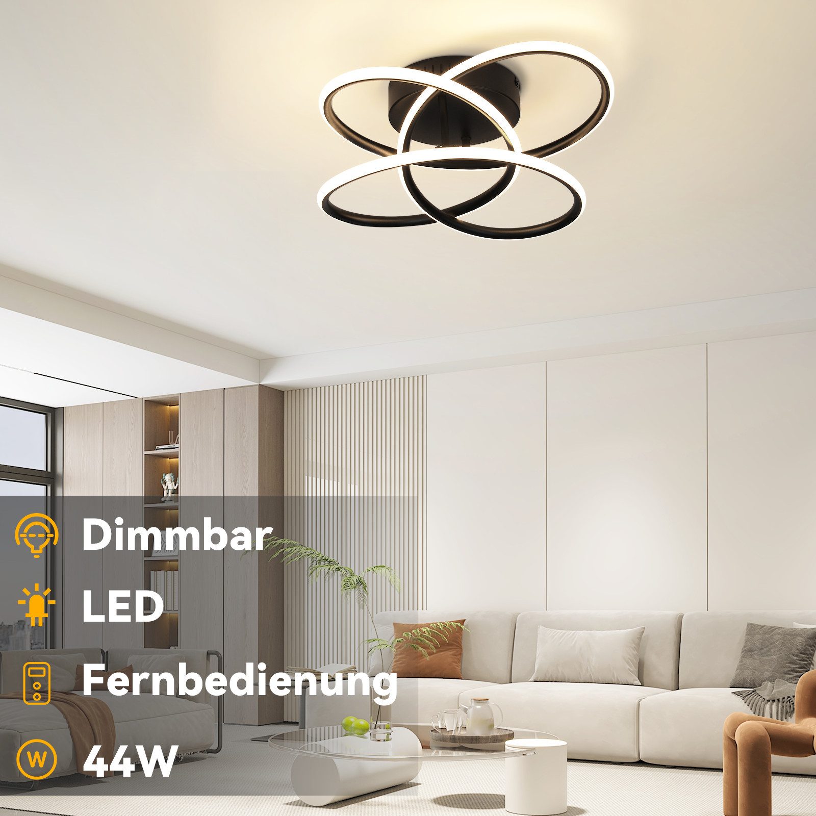 NETTLIFE LED - loftlampe til gangen, moderne design, dæmpbar, fjernbetjening, 44W, sort