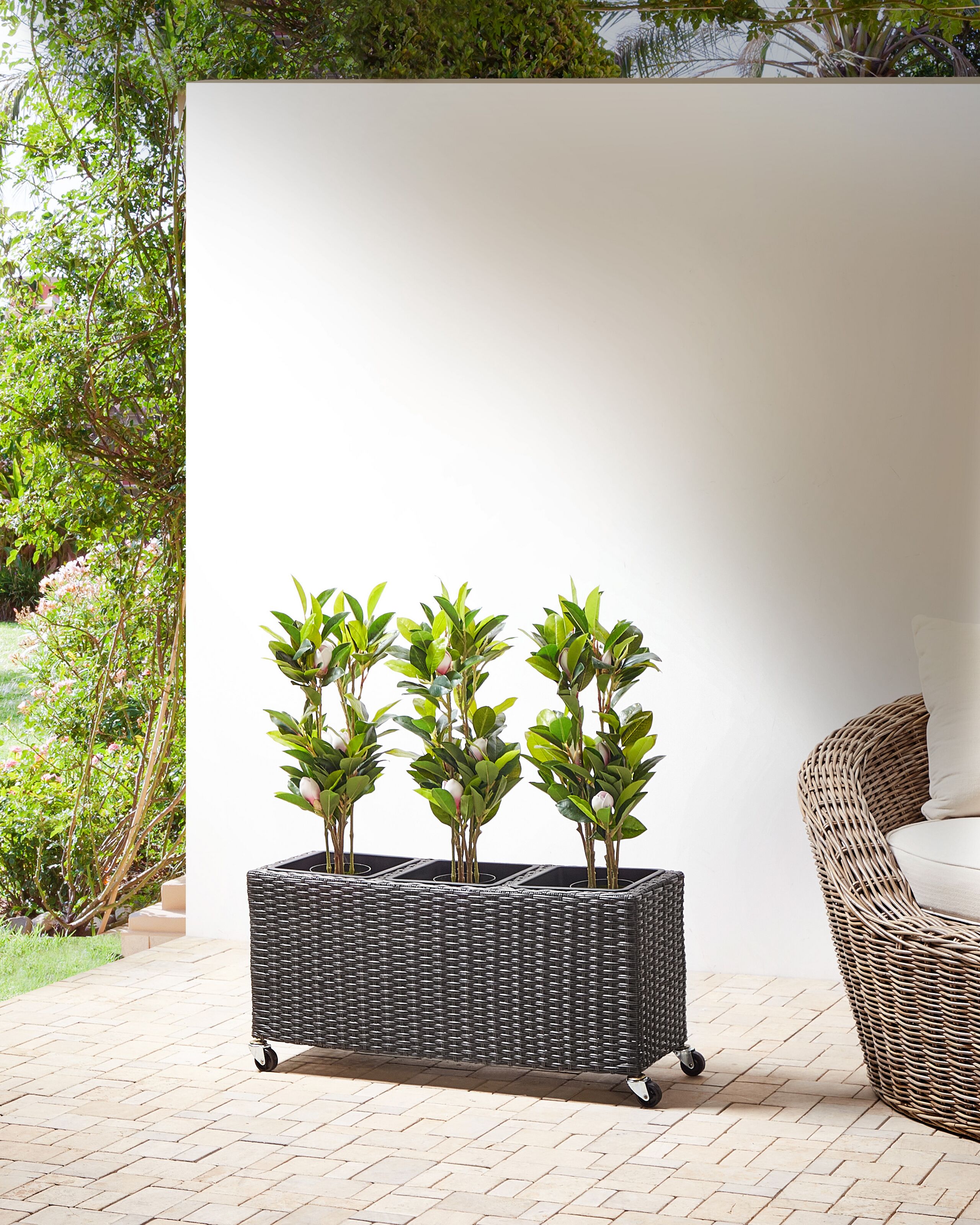 Urtepotte BELLIS 82 cm PE-rattan Sort