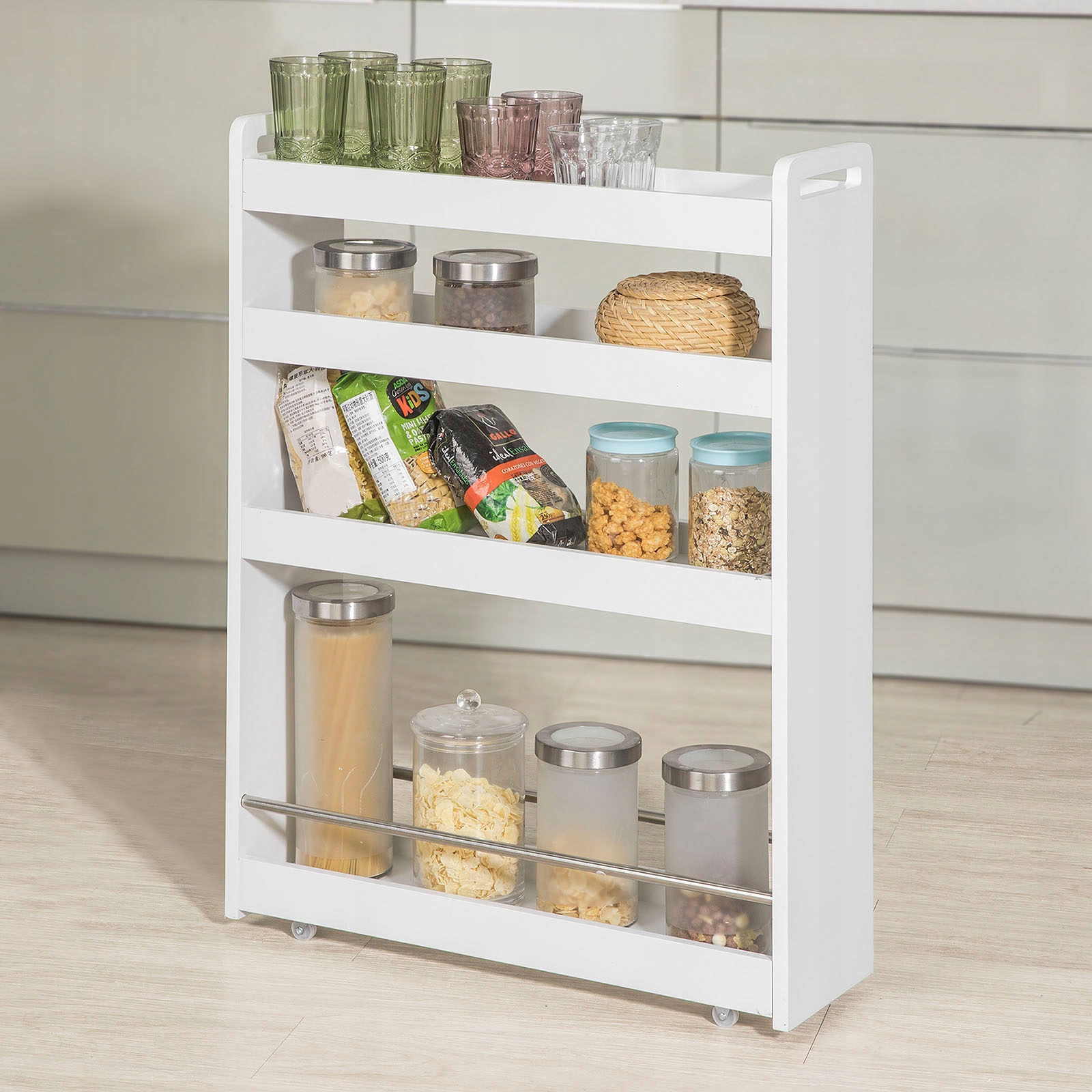 SoBuy niche-hylde, pladsbesparende badeværelsesvogn, små møbler 20 cm brede NSR01-W