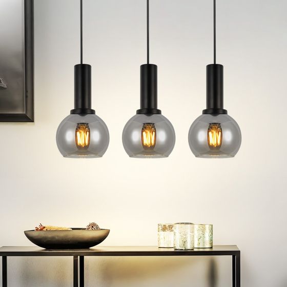 NETTLIFE Vintage pendellampe, 3 flammer, glaspendellampe, E27, industriel spisestuelampe, højdejusterbar