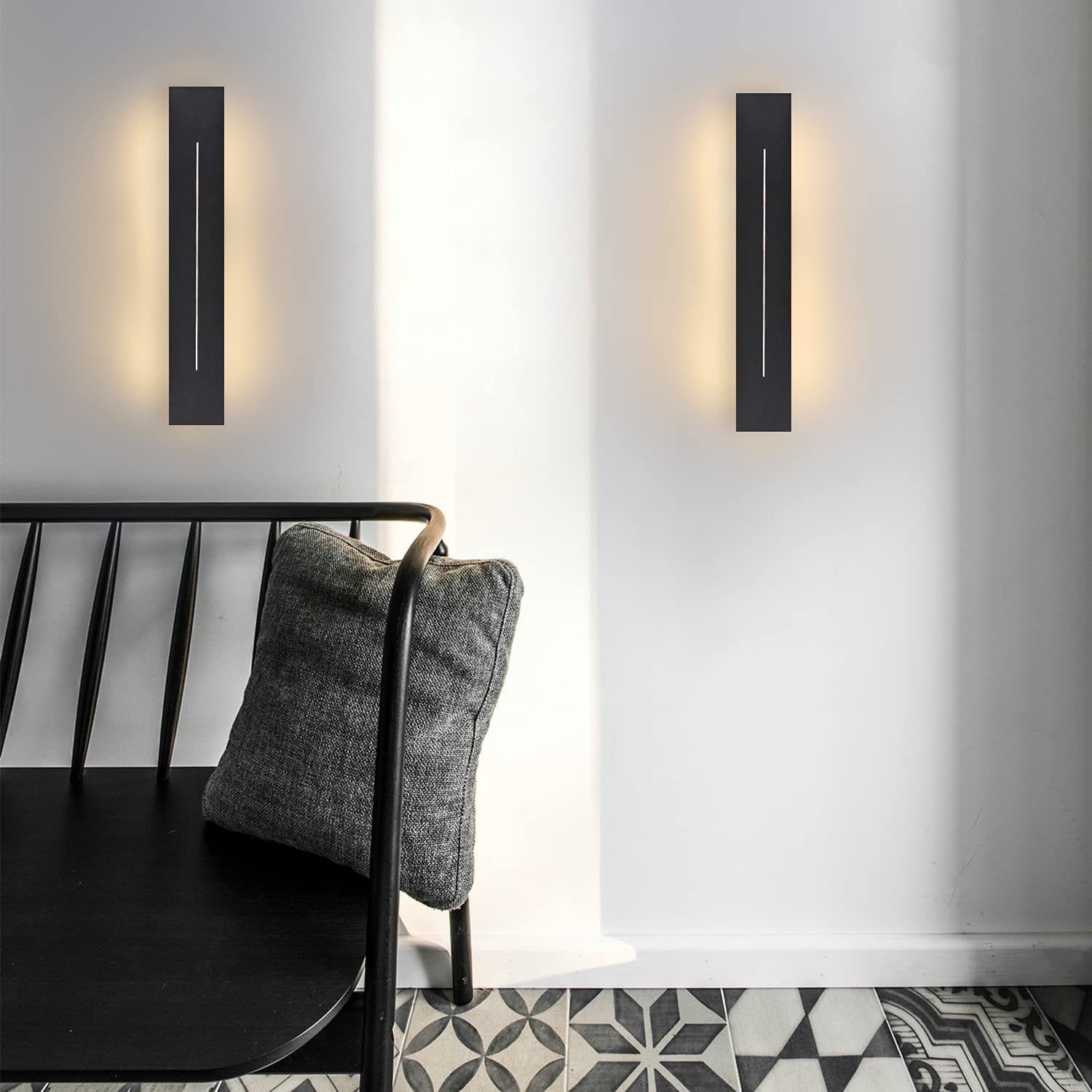 NETTLIFE Indendørs Væglampe LED - Væglampe, 30CM Moderne Korridorlampe Varm Hvid Soveværelse, Sort Trappelampe, 8W Væglampe
