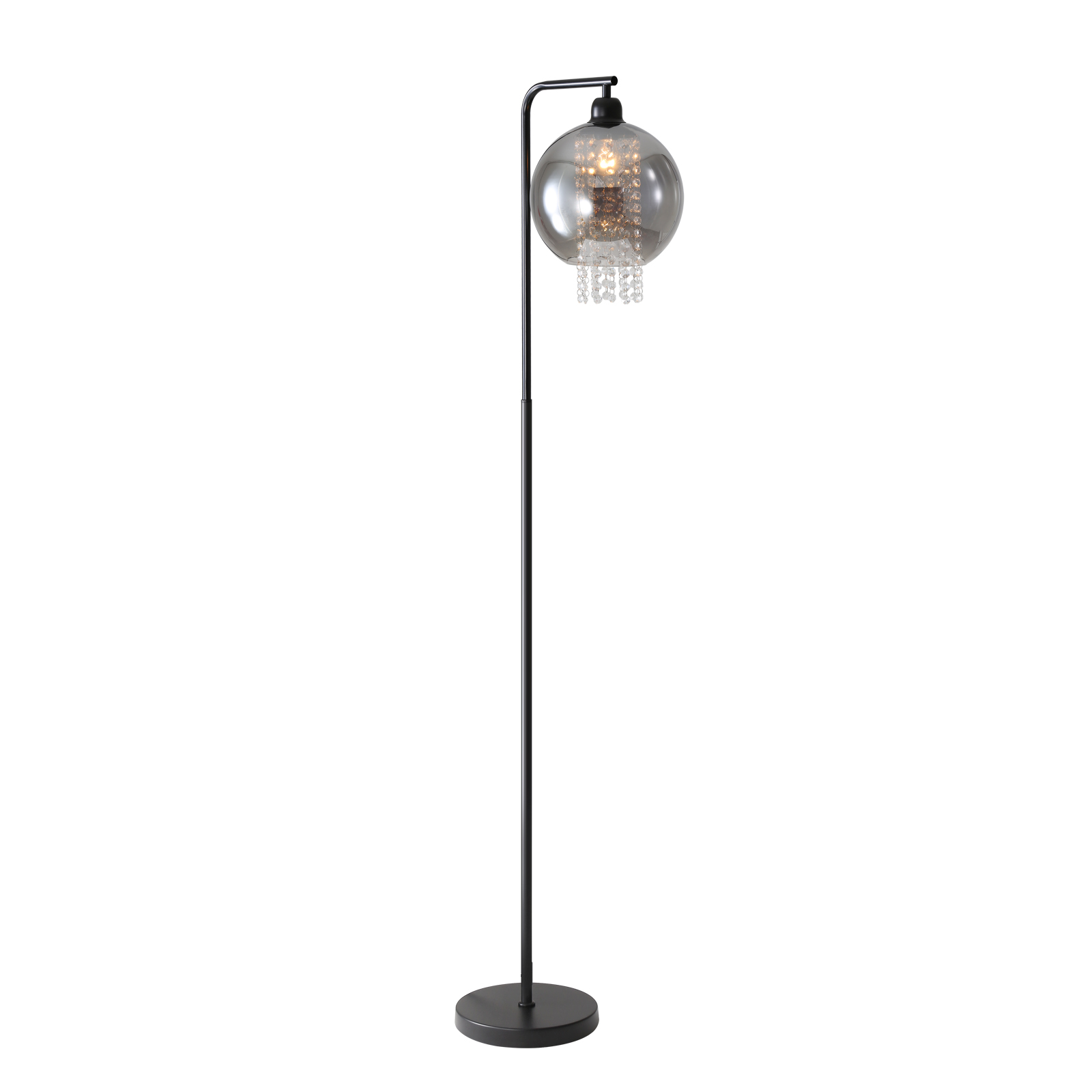 NETTLIFE - indendørs gulvlampe, 1 flamme, E27, røggrå, stor krystalgulvlampe til kontorsofa