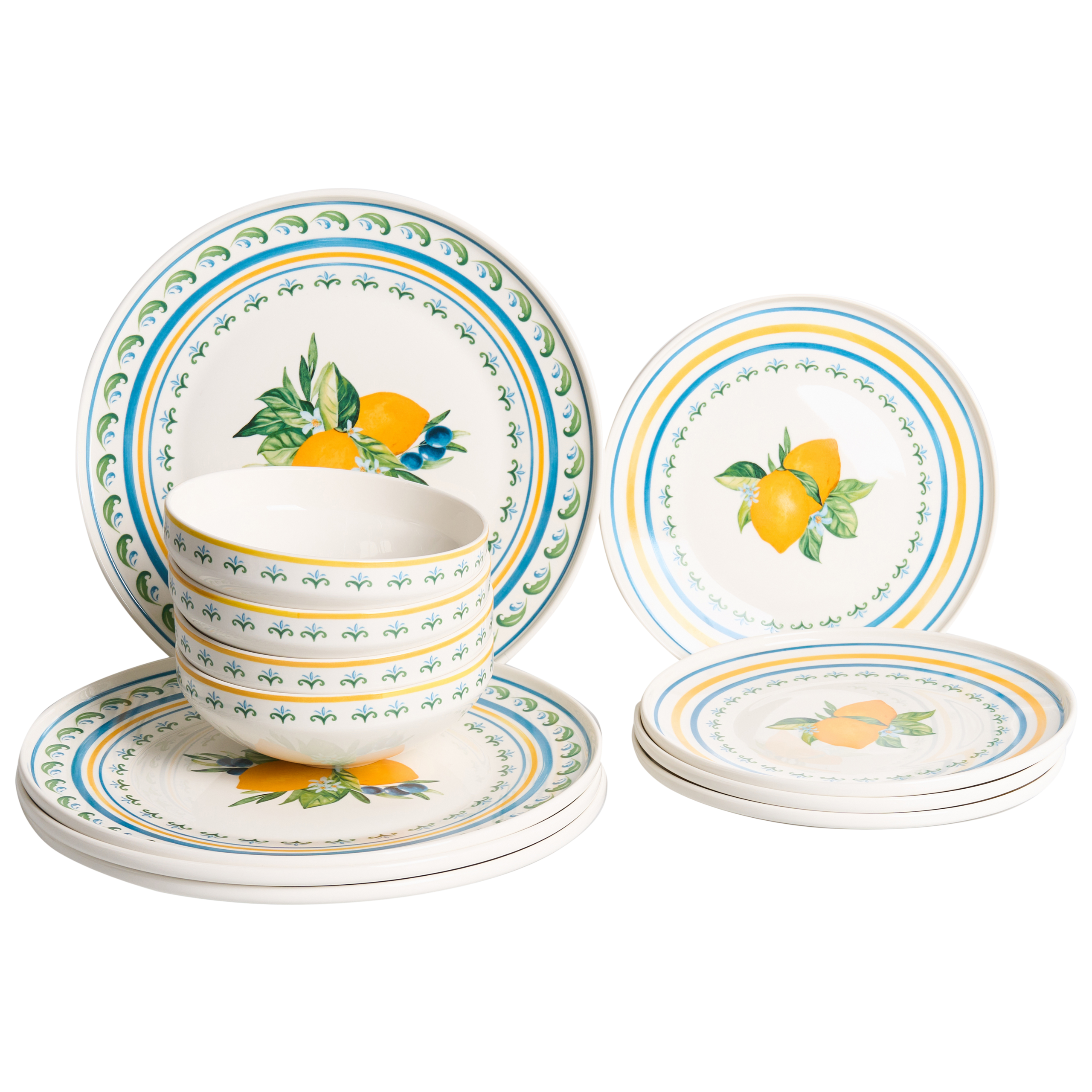 Sæt med 12 stykker service TARRAGON Porcelæn Hvid/ Grøn