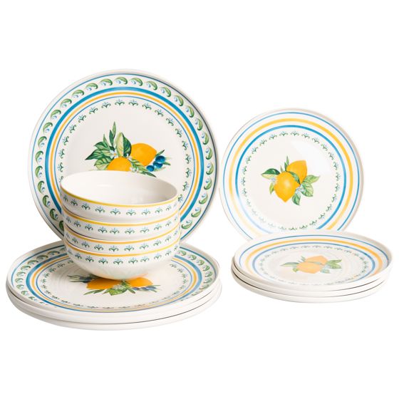 Sæt med 12 stykker service TARRAGON Porcelæn Hvid/ Grøn