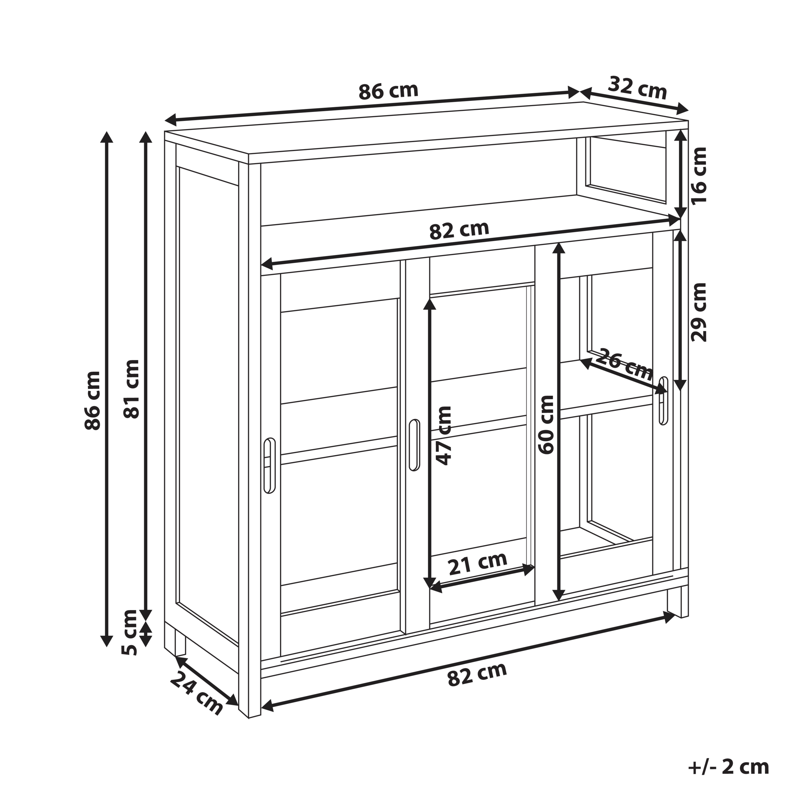 Glas vitrine skænk CRABTREE 86 cm Hvid