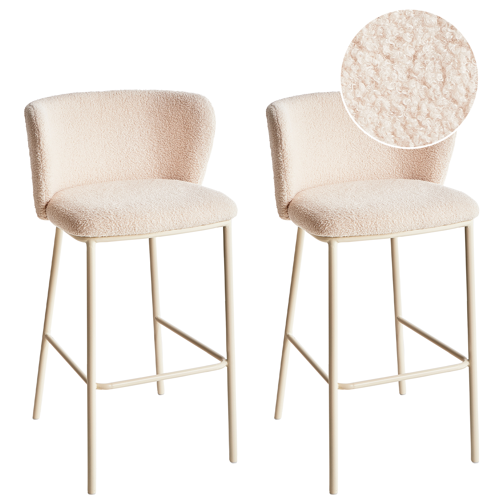 Sæt med 2 barstole MINA II Boucle Lys Beige