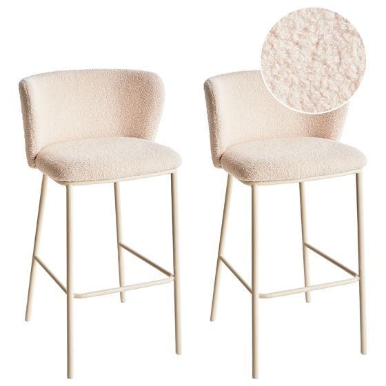 Sæt med 2 barstole MINA II Boucle Lys Beige