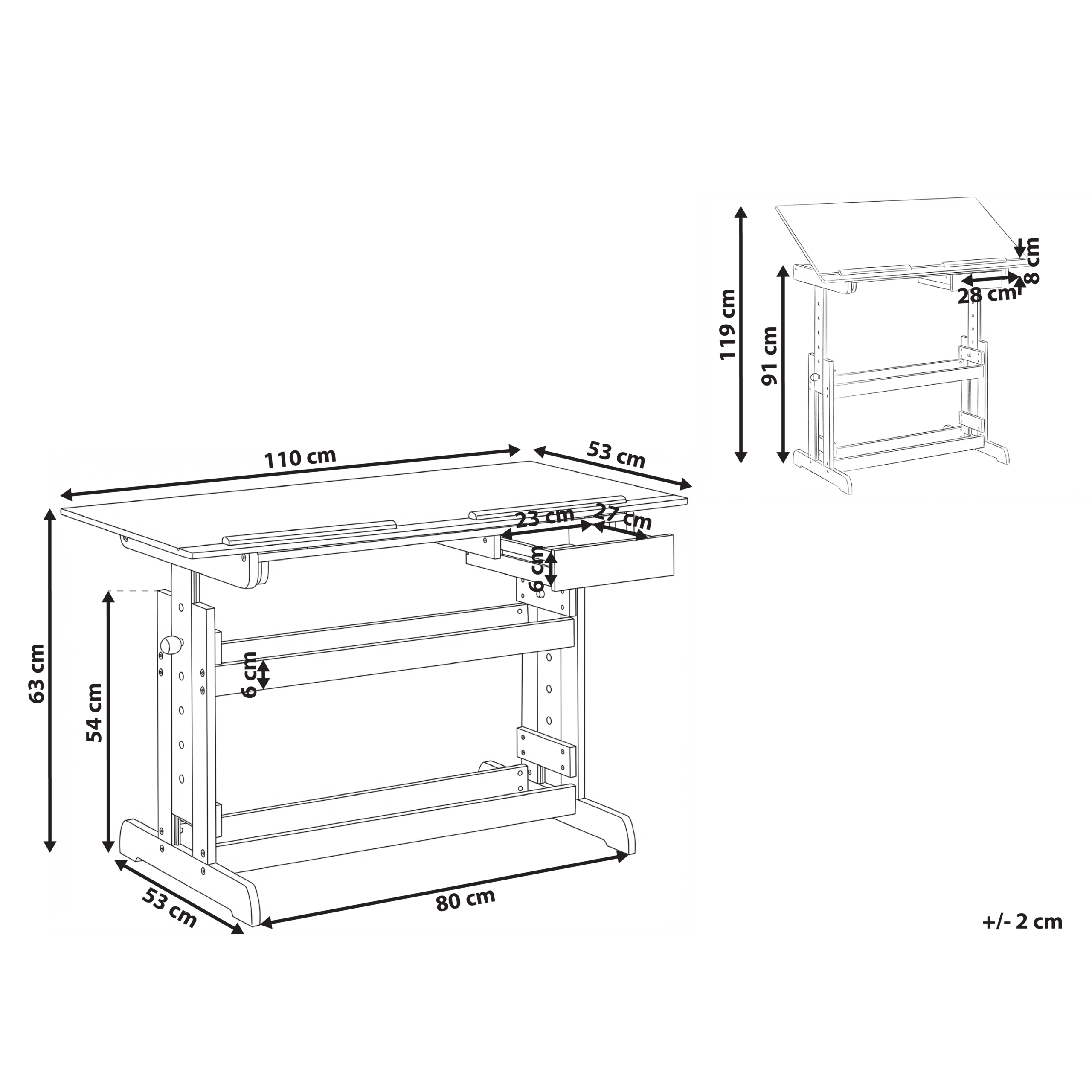 Manuelt justerbart hæve sænkebord NANNUP 110 cm 53 cm Hvid