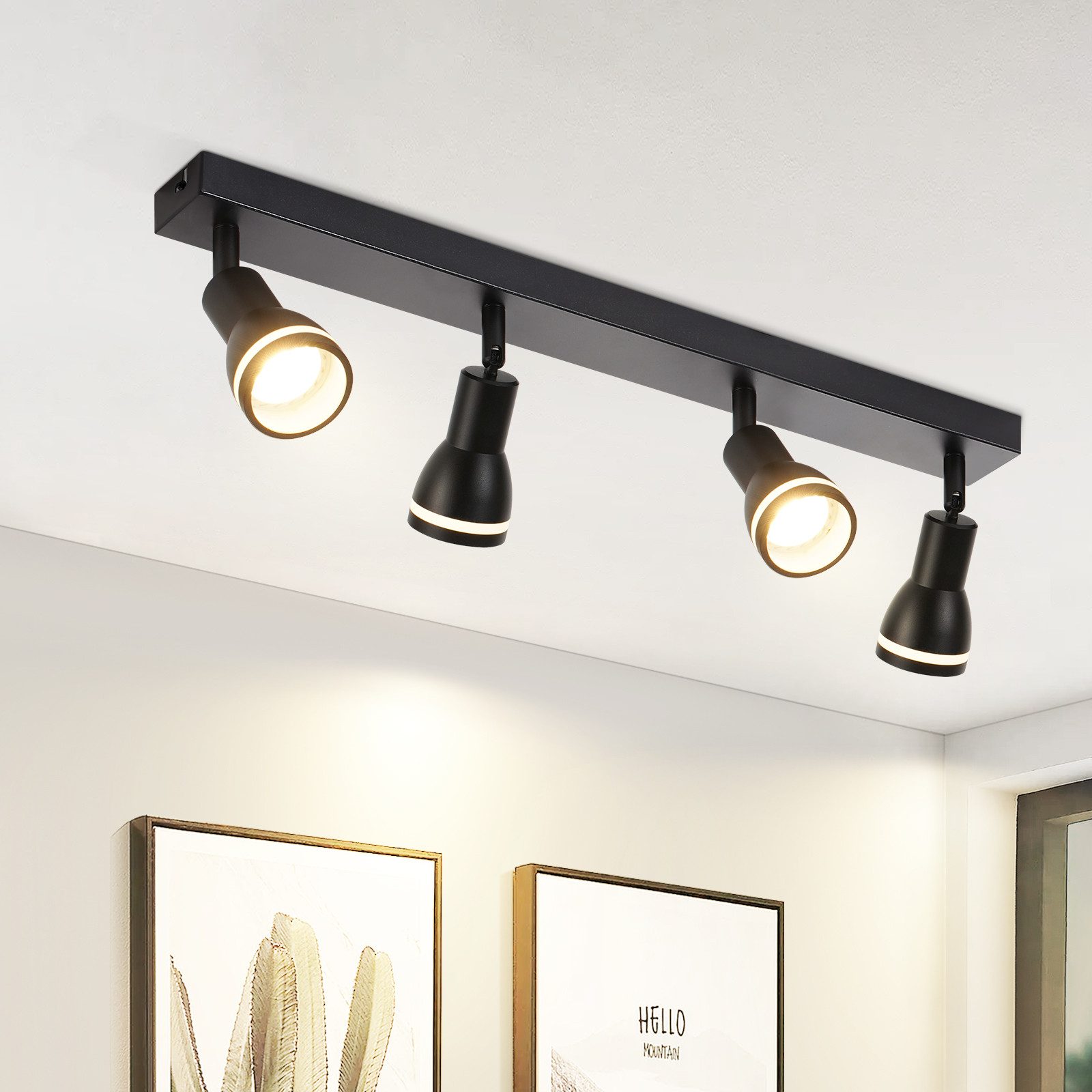 NETTLIFE Loftlampe med 4 Spots Sort: Metalloftlampe med GU10, indendørs drejelig spot uden pærer