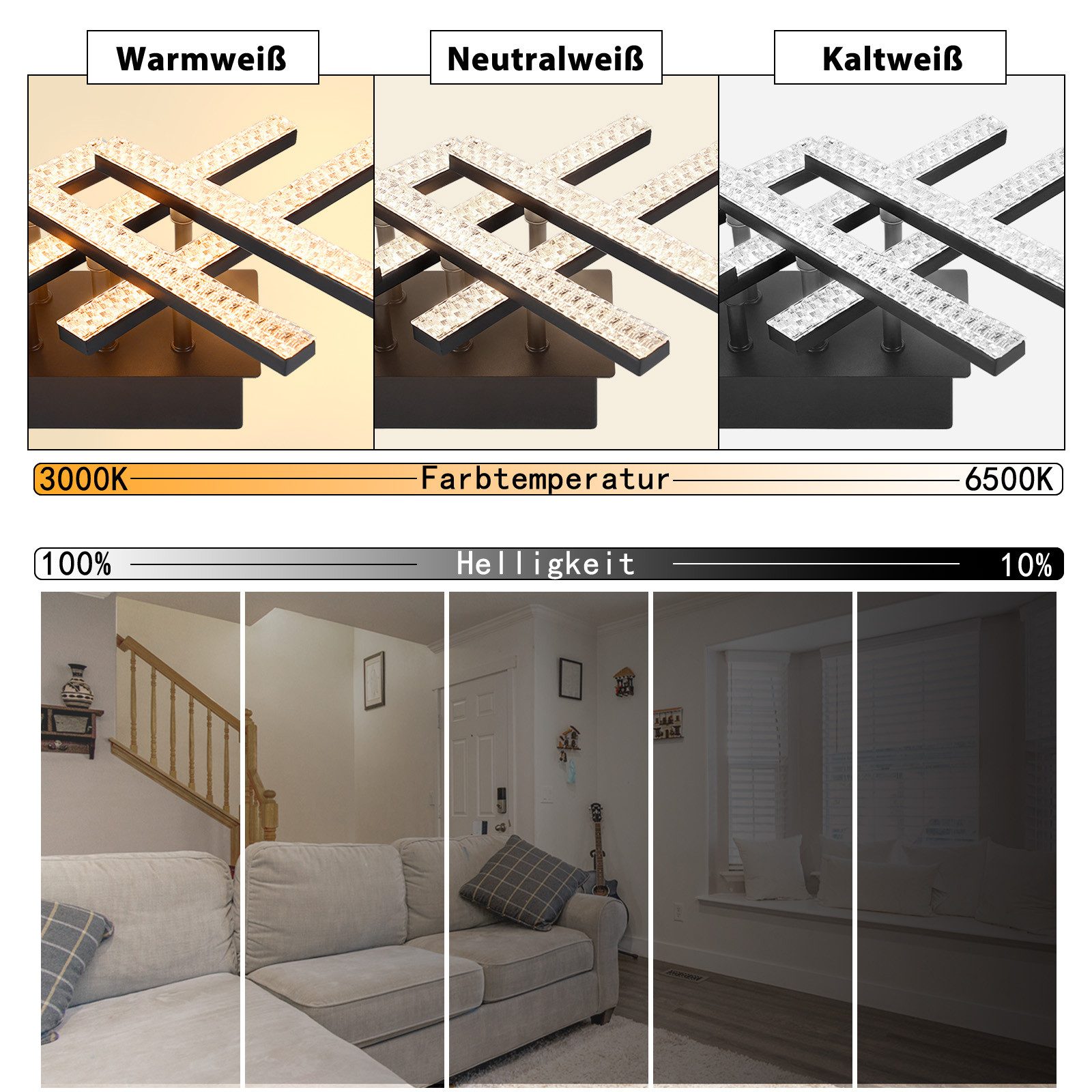 NETTLIFE LED - loftslampe, moderne stue, lampe 50 cm sort, lampe med fjernbetjening, 36 W krystallampe til soveværelse