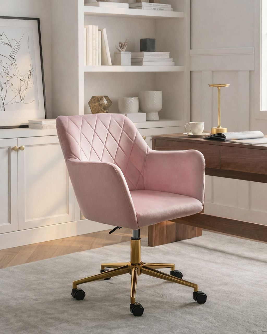 Skrivebordsstol LELORIA Velour Pastellrosa